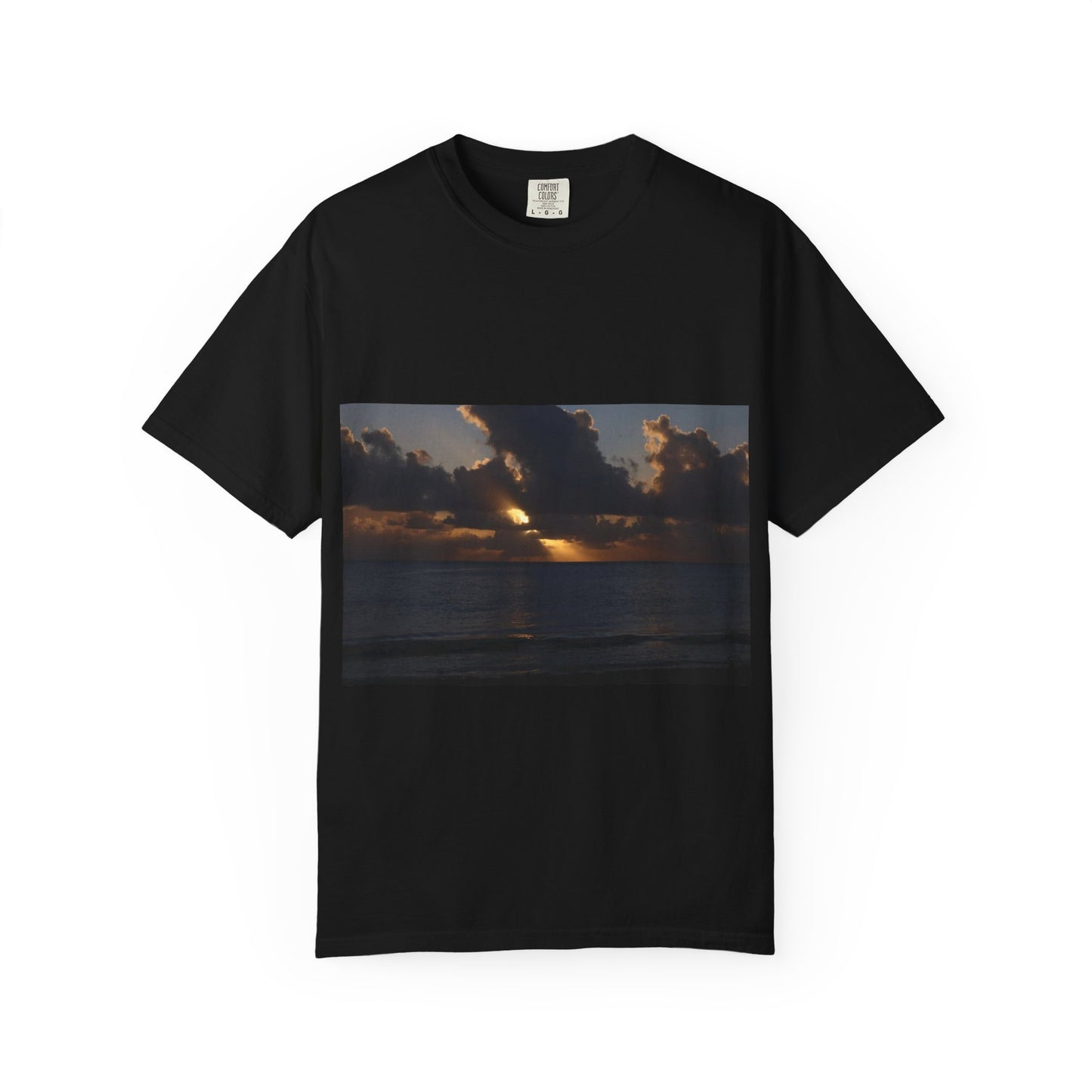 Dawn's Luminous Horizon: Seascape Sunrise, Coastal Cloudscape Panoramaphotography shirts