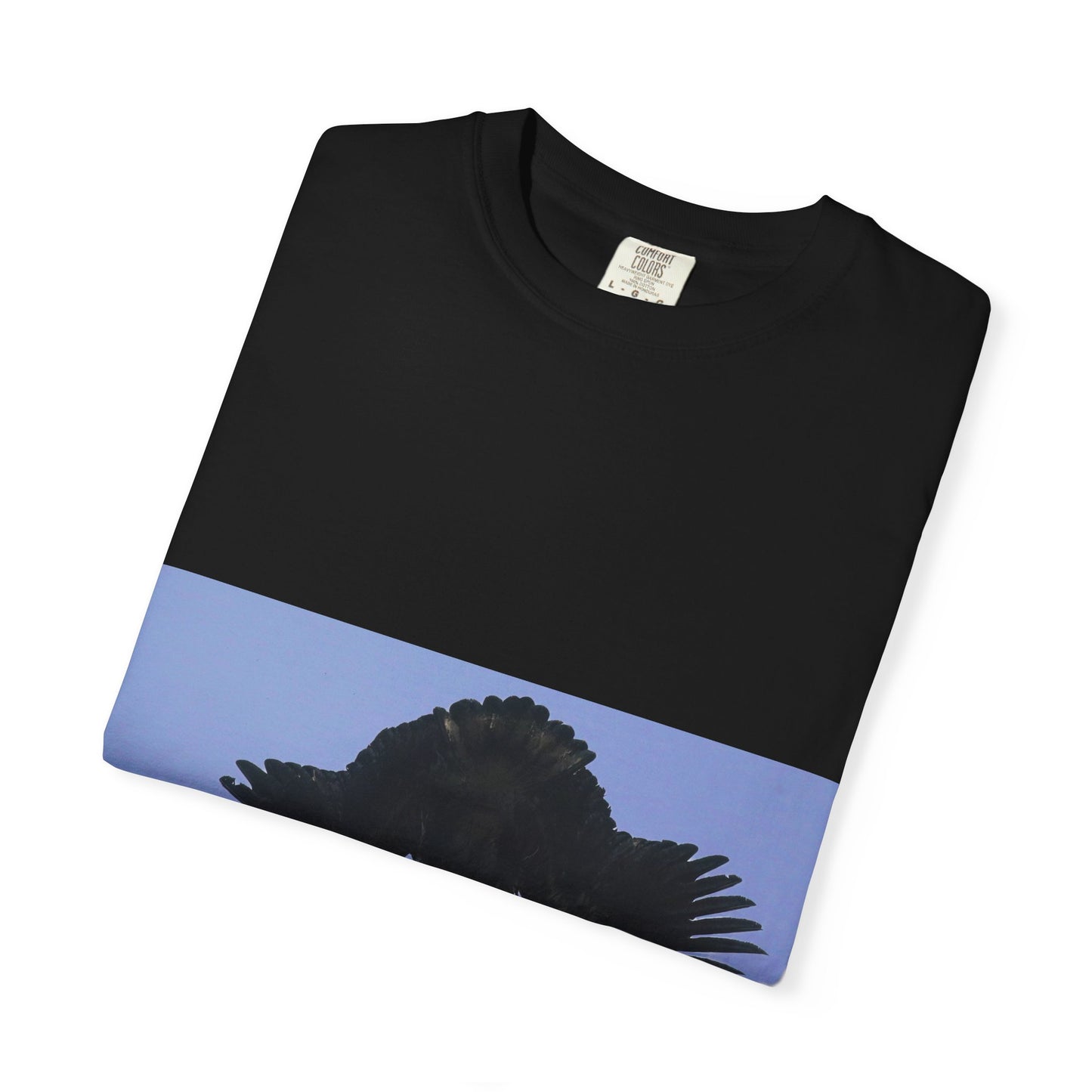 Aerial Raven: Black Wing Silhouette, Overhead Flight Perspectivephotography shirts