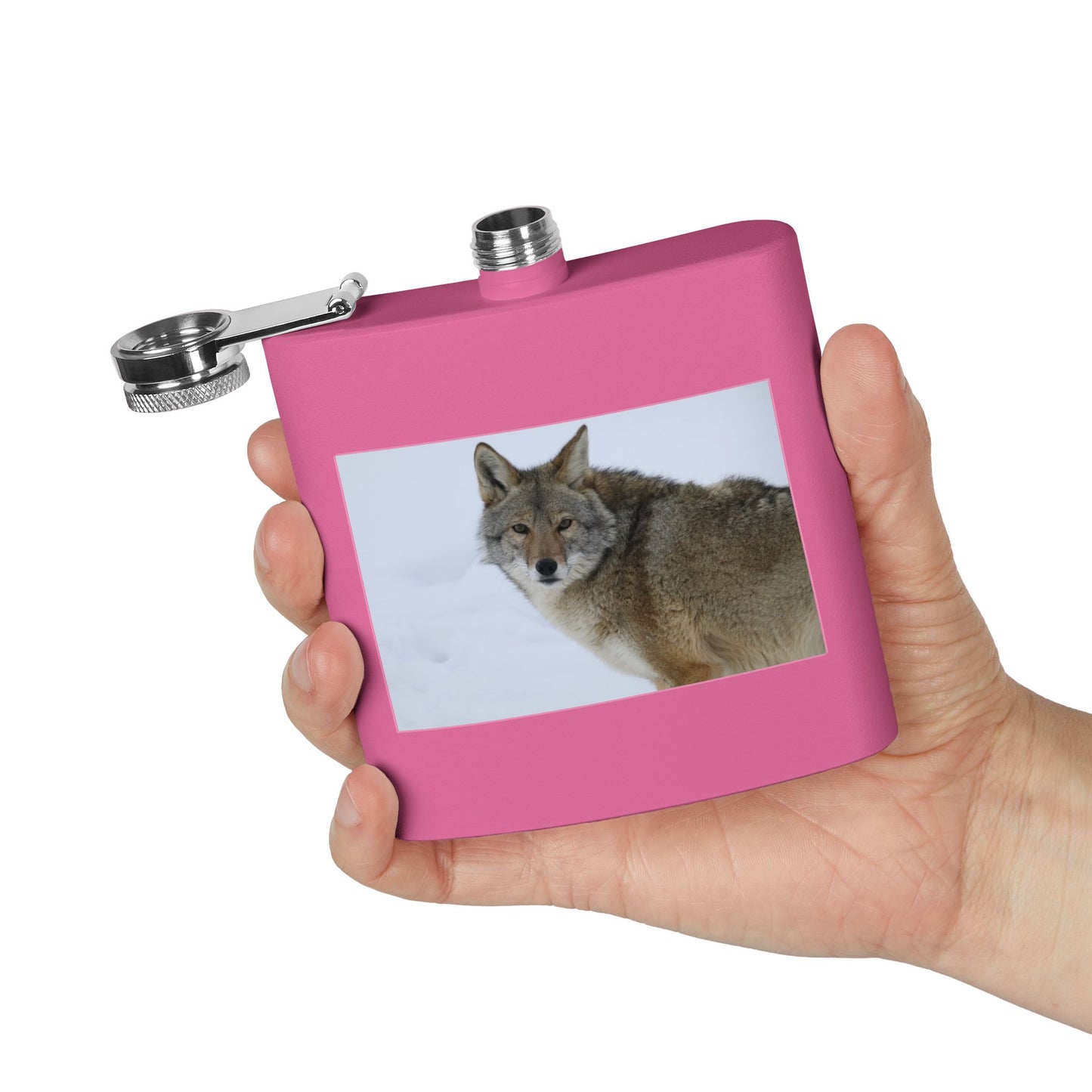 Coyote Photo Stainless Steel Flask — 6oz Wildlife Pocket Flask