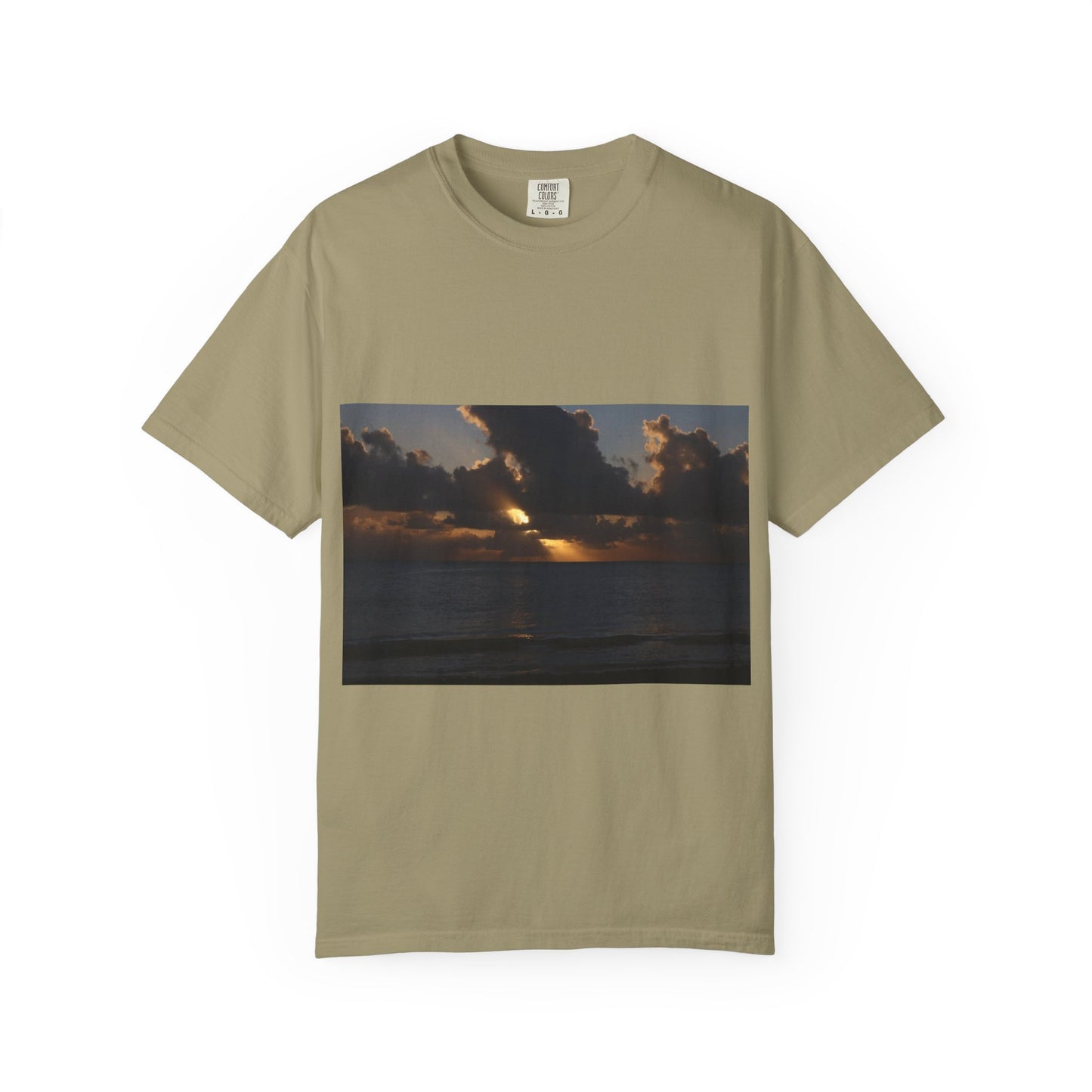 Dawn's Luminous Horizon: Seascape Sunrise, Coastal Cloudscape Panoramaphotography shirts