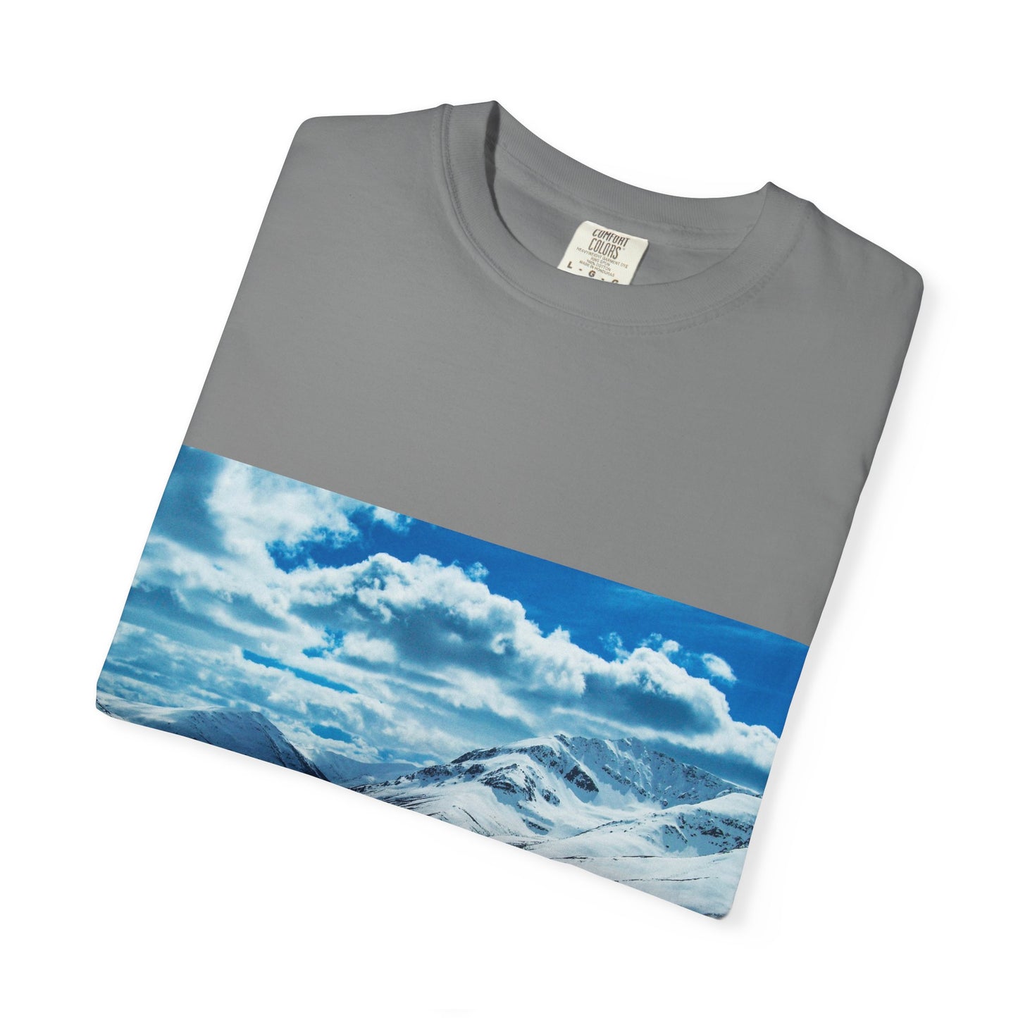 Alpine Majesty: Winter Mountain Panorama, Pristine Snow-Capped Peaks, Wilderness Landscapephotography shirts