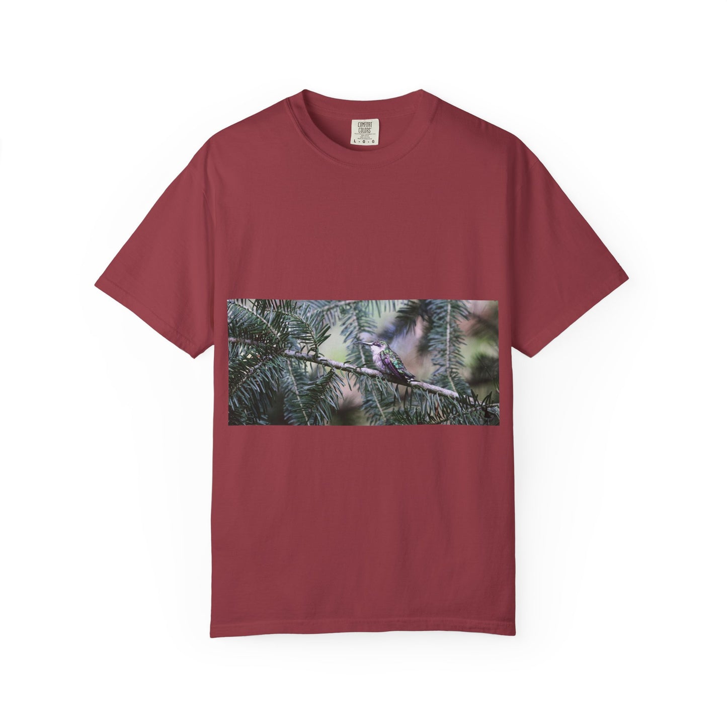 Emerald Wings: Hummingbird in Conifer Haven, Wildlife Macro Photographyphotography shirts