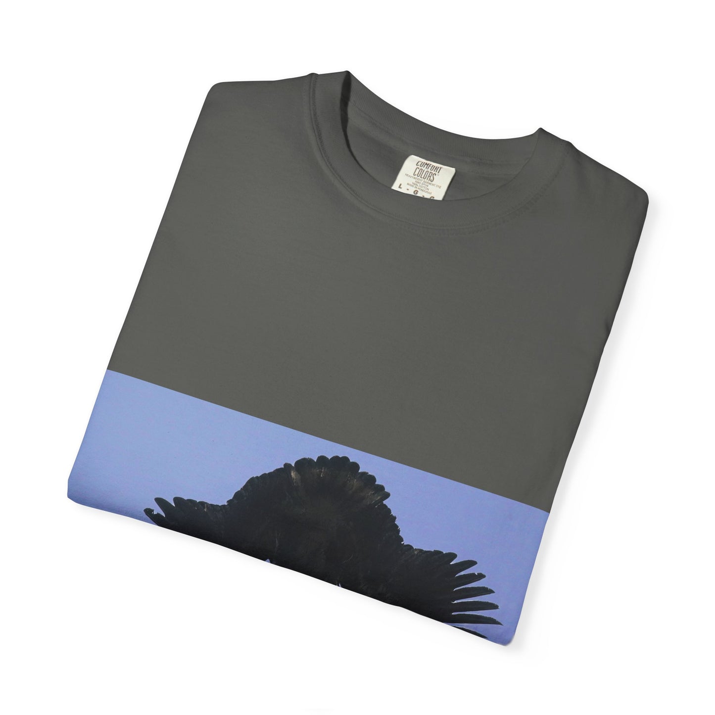 Aerial Raven: Black Wing Silhouette, Overhead Flight Perspectivephotography shirts