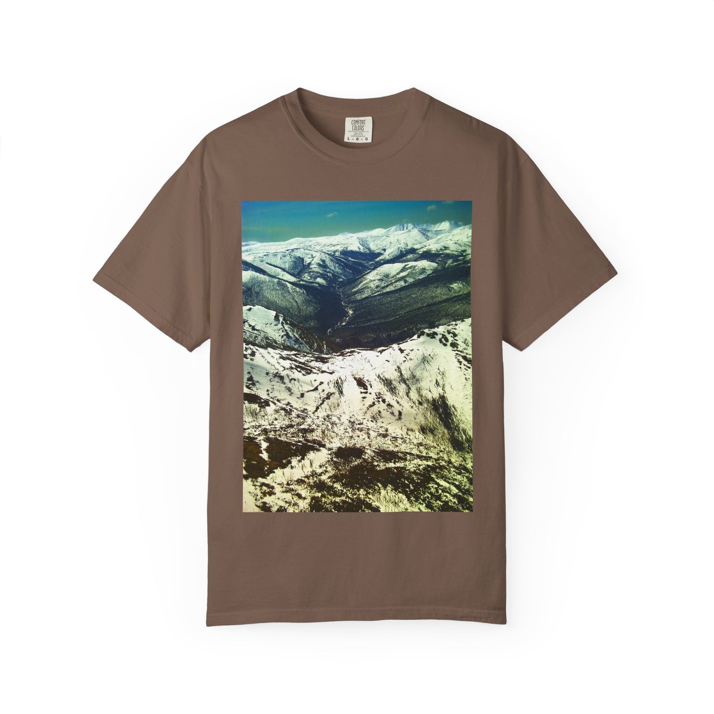 Alpine Winter Panorama: Aerial Mountain Landscape, Snow-Capped Wilderness, Pristine Winter Terrainphotography shirts