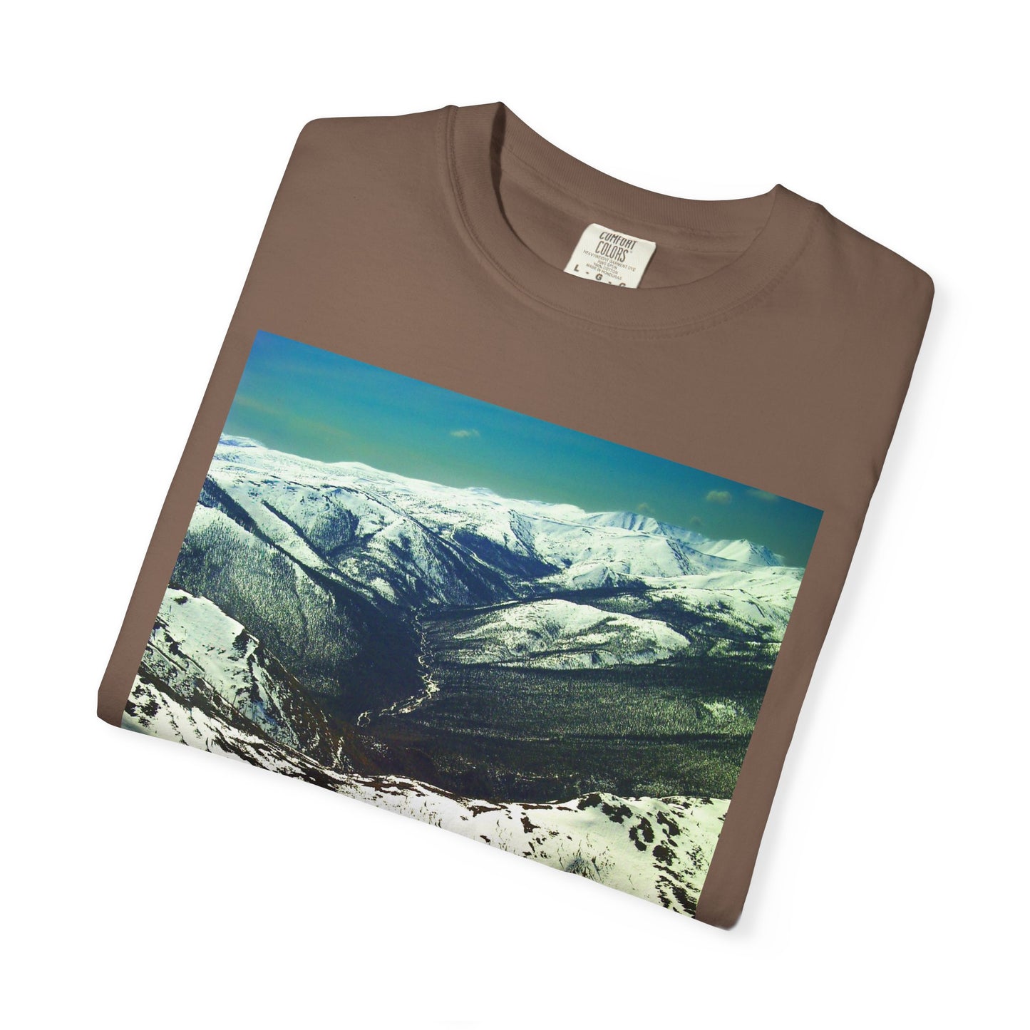Alpine Winter Panorama: Aerial Mountain Landscape, Snow-Capped Wilderness, Pristine Winter Terrainphotography shirts