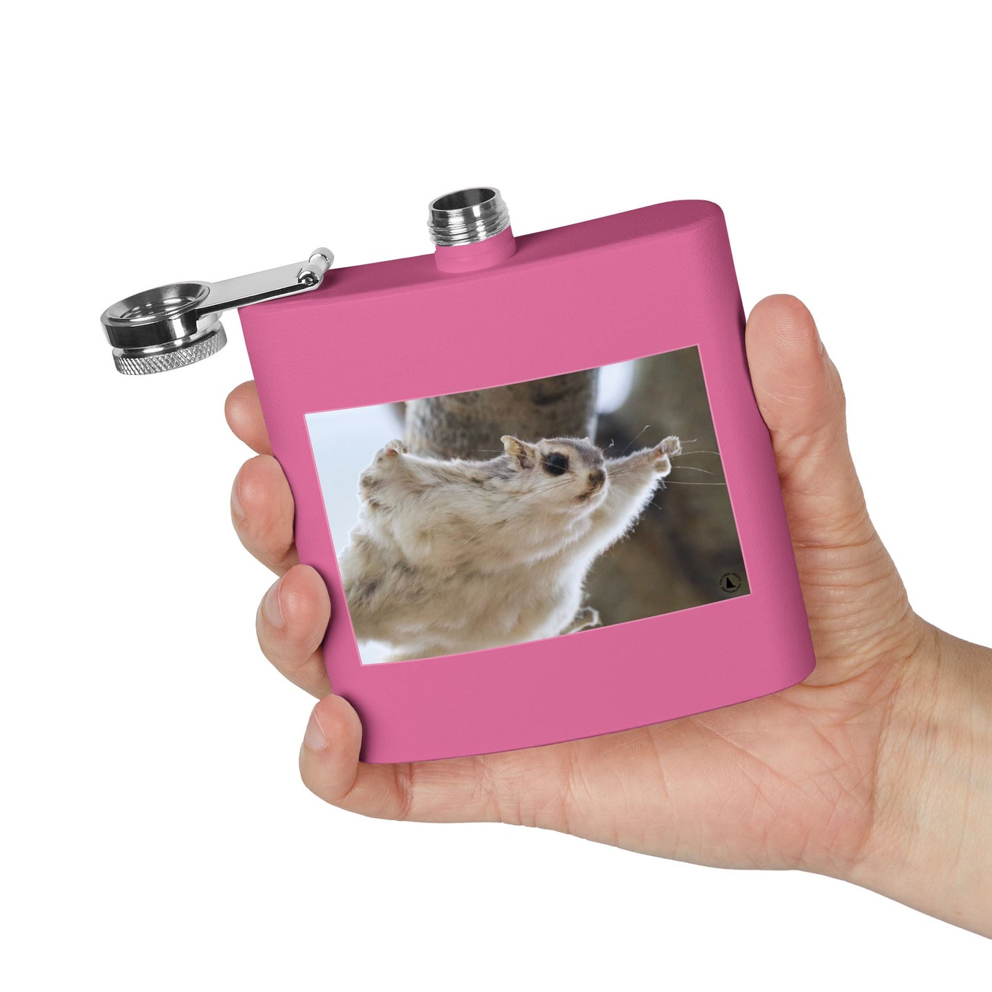 Squirrel Stretch Photo Flask — 6oz Stainless Steel Pocket Flask