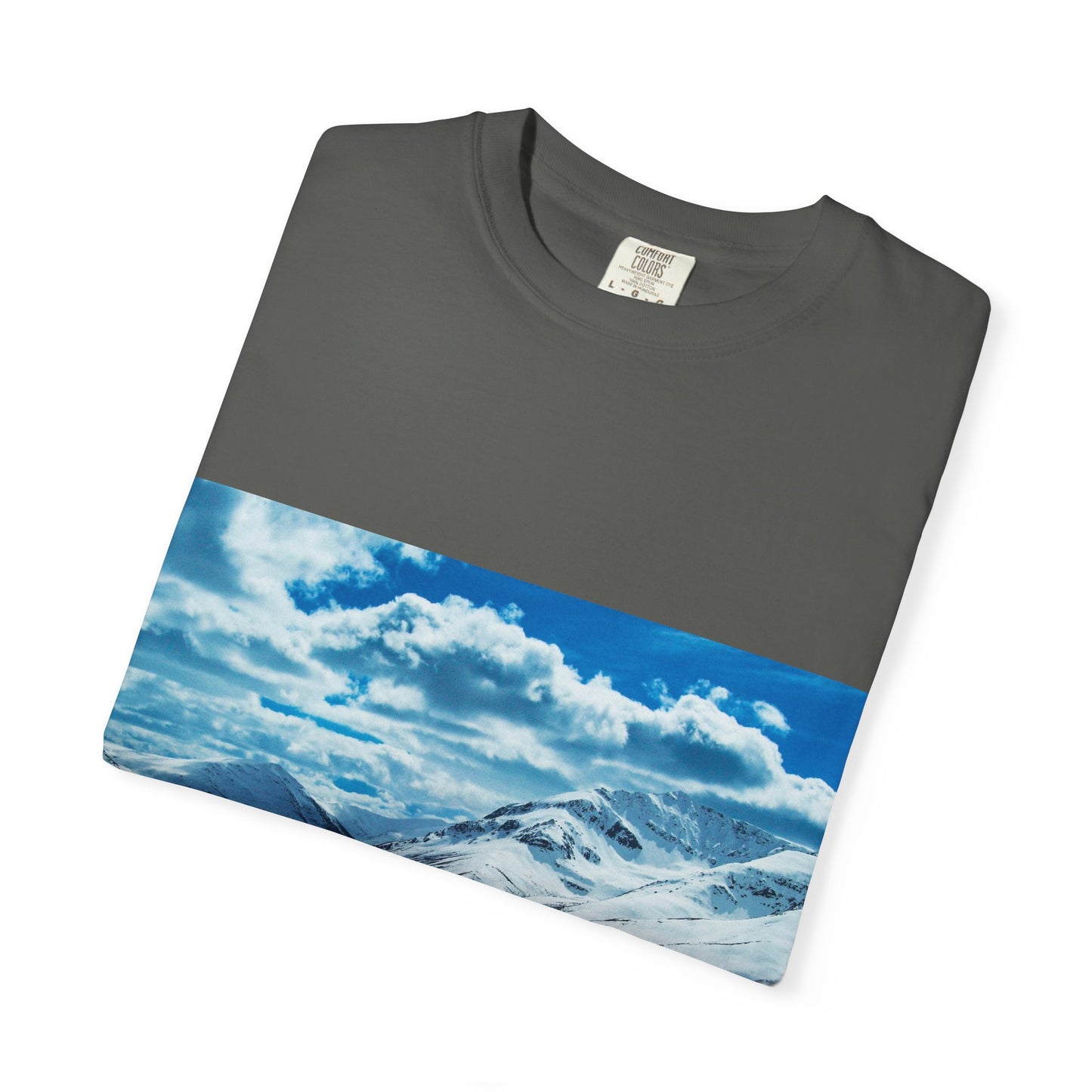 Alpine Majesty: Winter Mountain Panorama, Pristine Snow-Capped Peaks, Wilderness Landscapephotography shirts