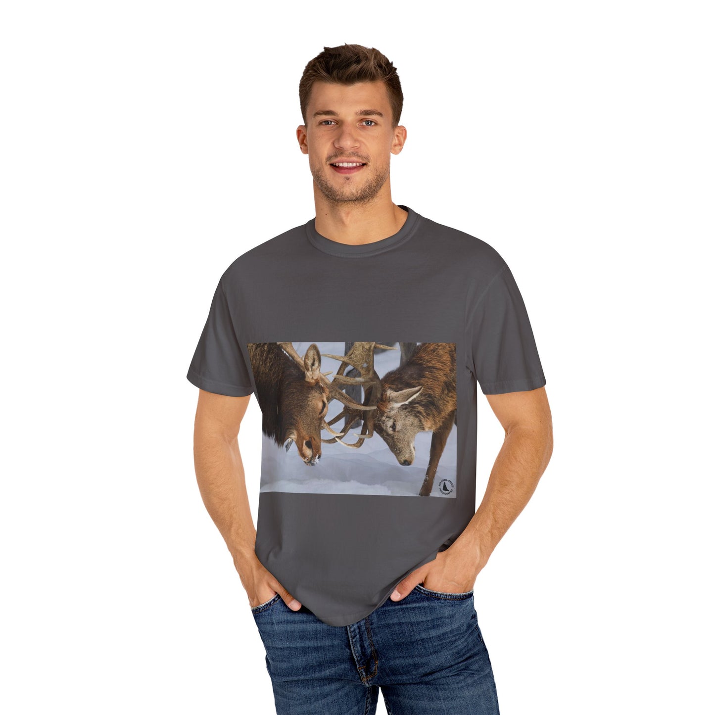 Antler Clash: Winter Wildlife Encounter, Dramatic Nature Photographyphotography shirts