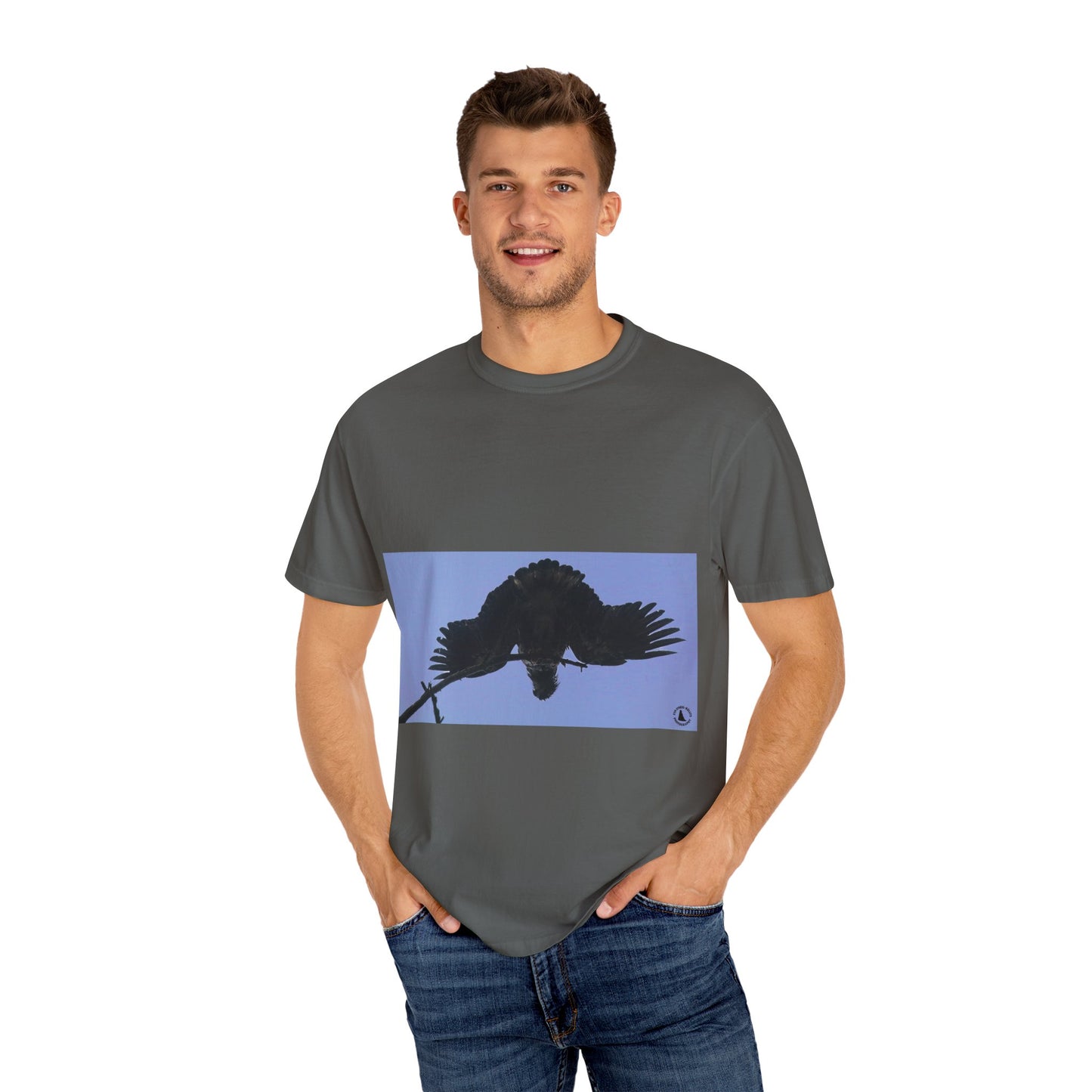 Aerial Raven: Black Wing Silhouette, Overhead Flight Perspectivephotography shirts