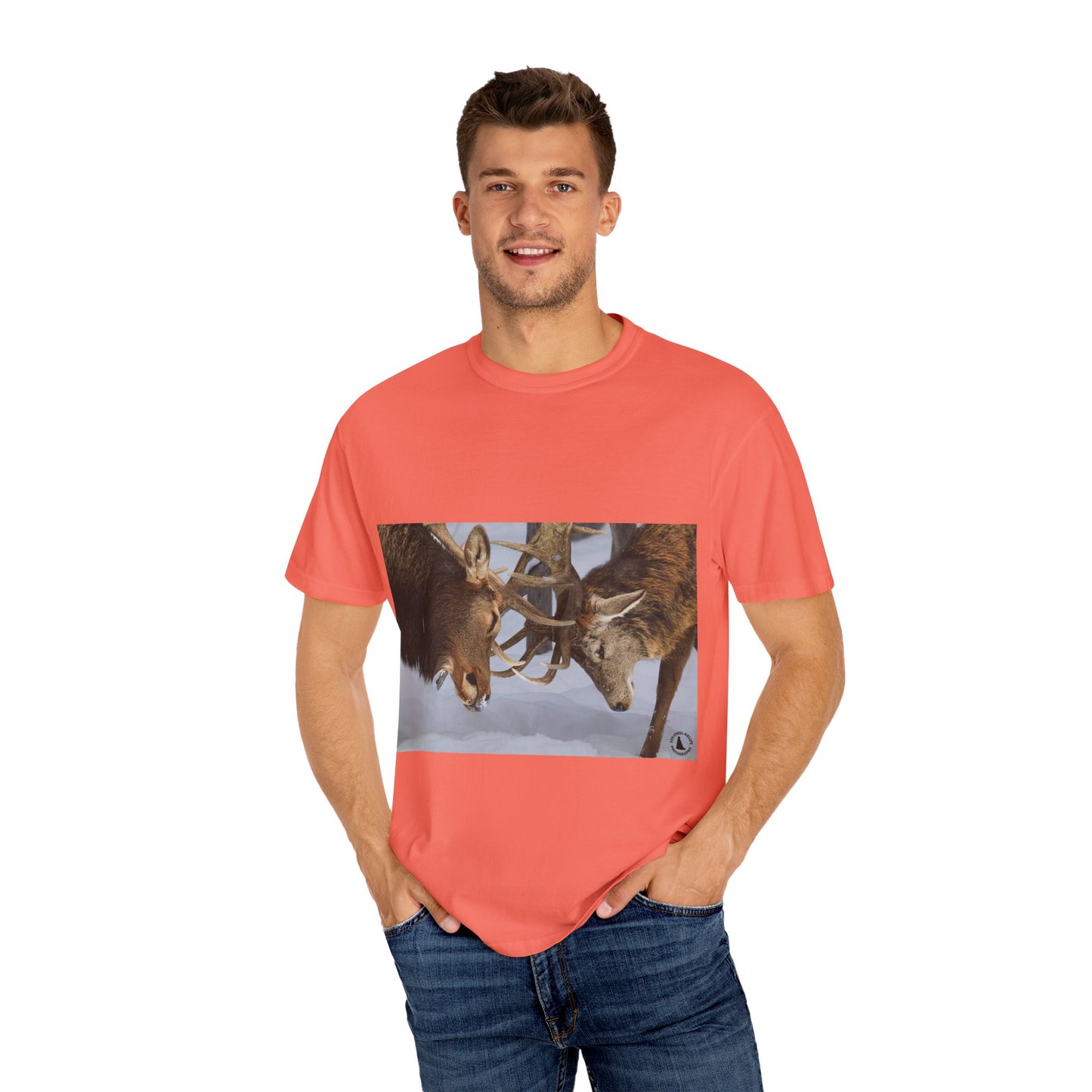 Antler Clash: Winter Wildlife Encounter, Dramatic Nature Photographyphotography shirts