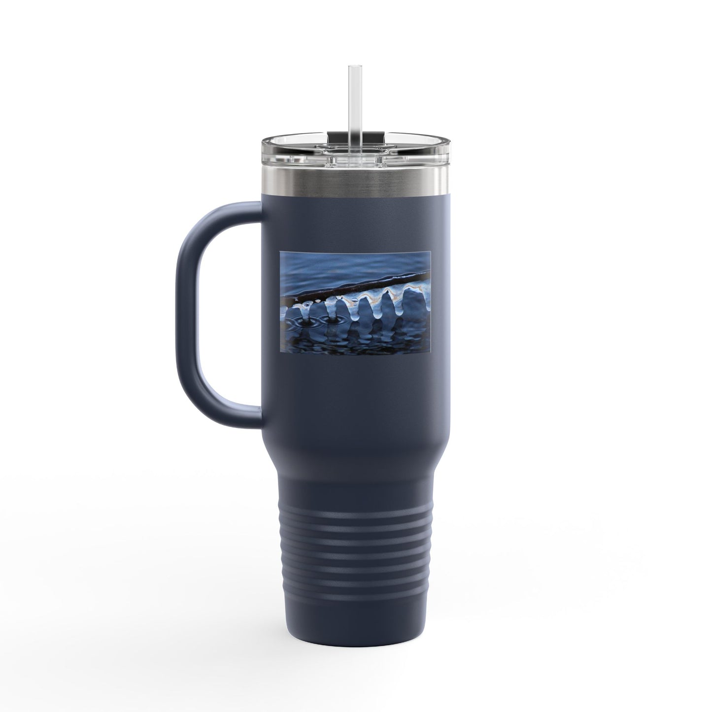 40oz Insulated Travel Mug — Ocean Wave Ice Photo Design, Large Stainless Steel Tumbler