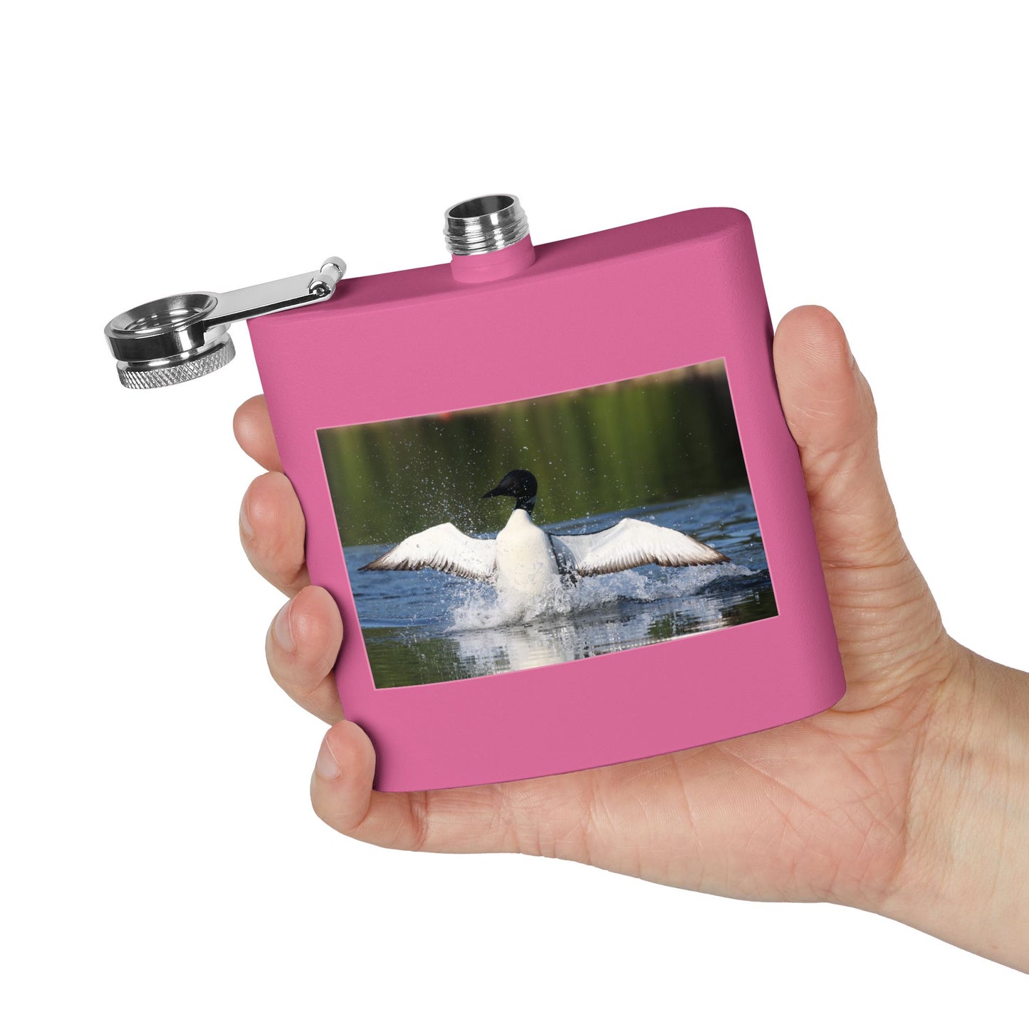 Duck Photography 6oz Stainless Steel Flask — Loon Splash Wildlife Hip Flask