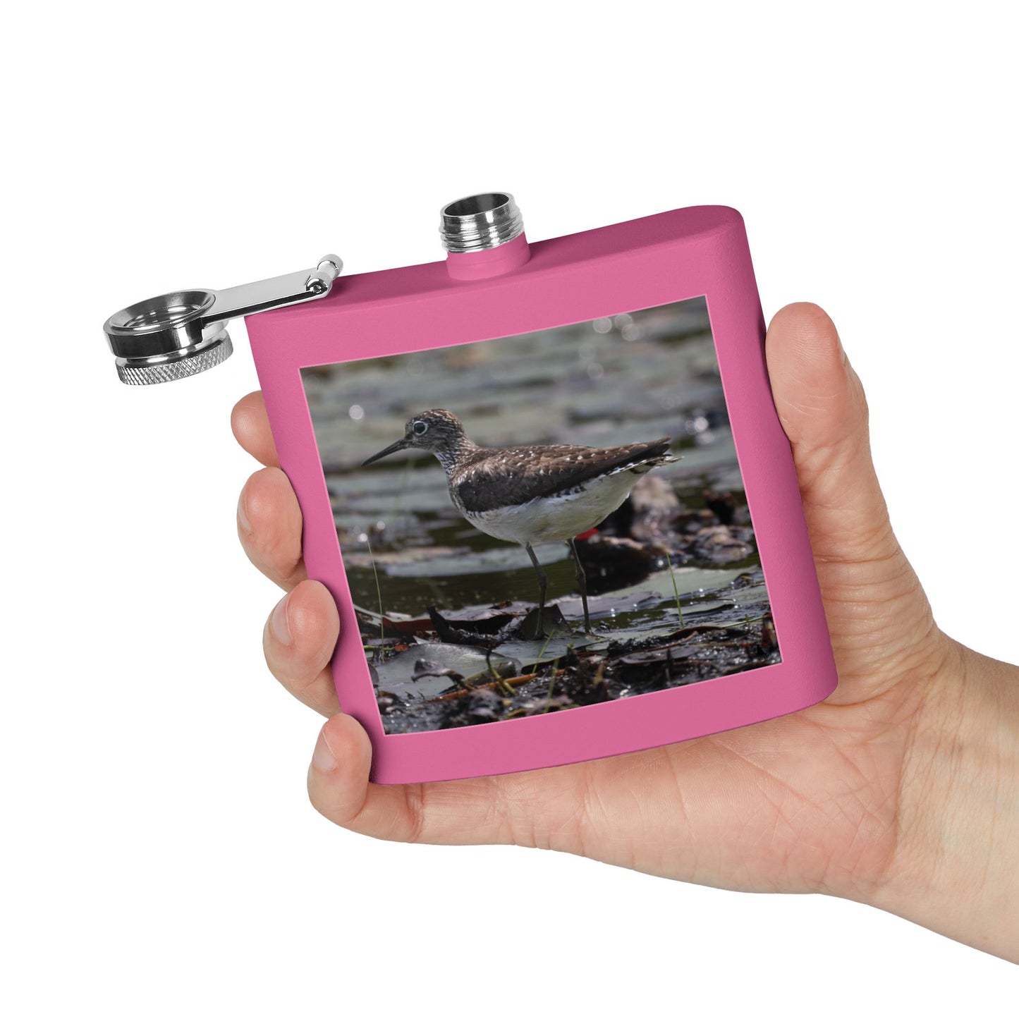 6oz Stainless Steel Flask – Sandpiper Wildlife Photo Hip Flask for Birdwatchers