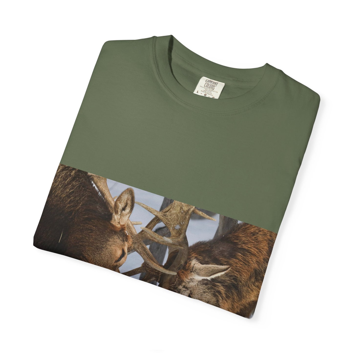 Antler Clash: Winter Wildlife Encounter, Dramatic Nature Photographyphotography shirts
