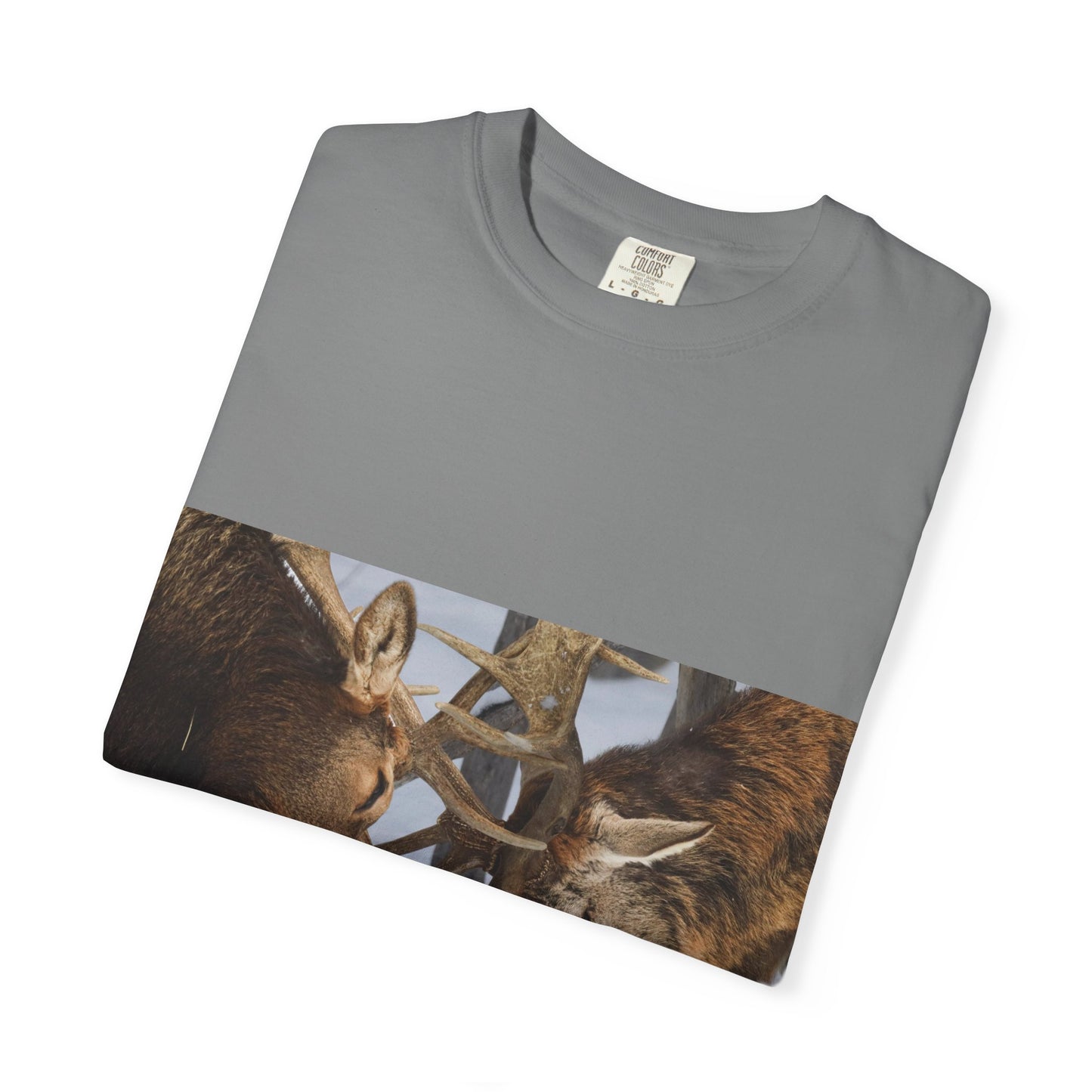 Antler Clash: Winter Wildlife Encounter, Dramatic Nature Photographyphotography shirts
