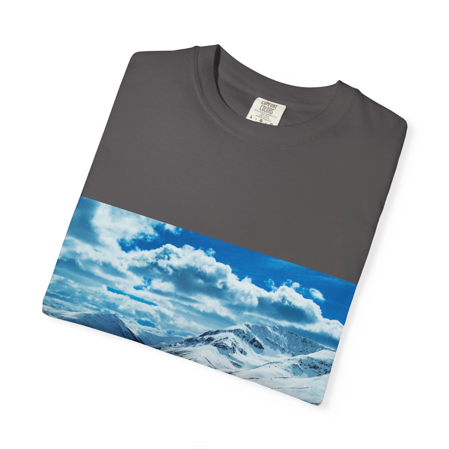 Alpine Majesty: Winter Mountain Panorama, Pristine Snow-Capped Peaks, Wilderness Landscapephotography shirts