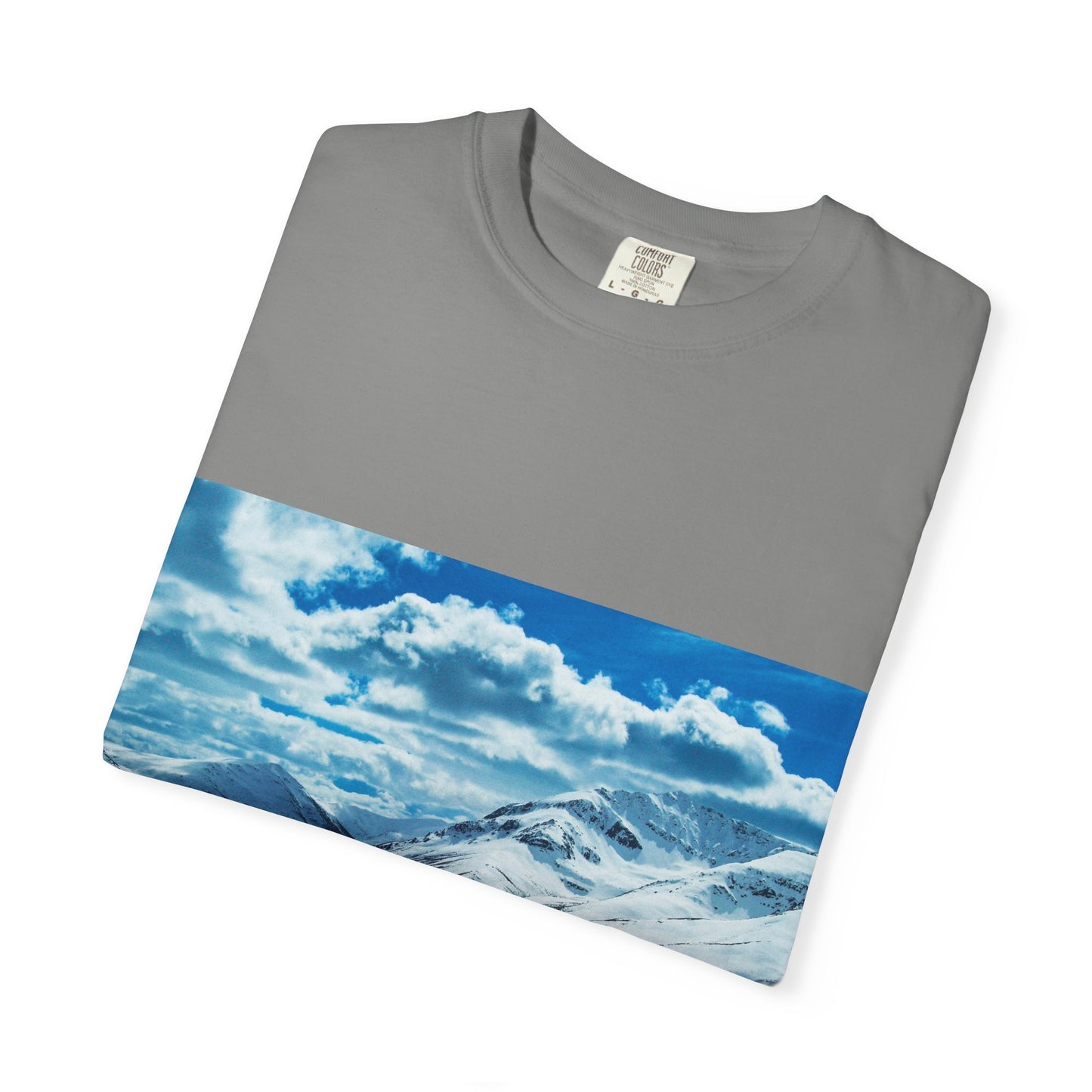 Alpine Majesty: Winter Mountain Panorama, Pristine Snow-Capped Peaks, Wilderness Landscapephotography shirts