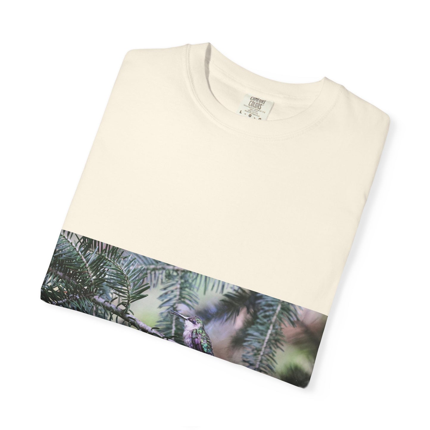 Emerald Wings: Hummingbird in Conifer Haven, Wildlife Macro Photographyphotography shirts