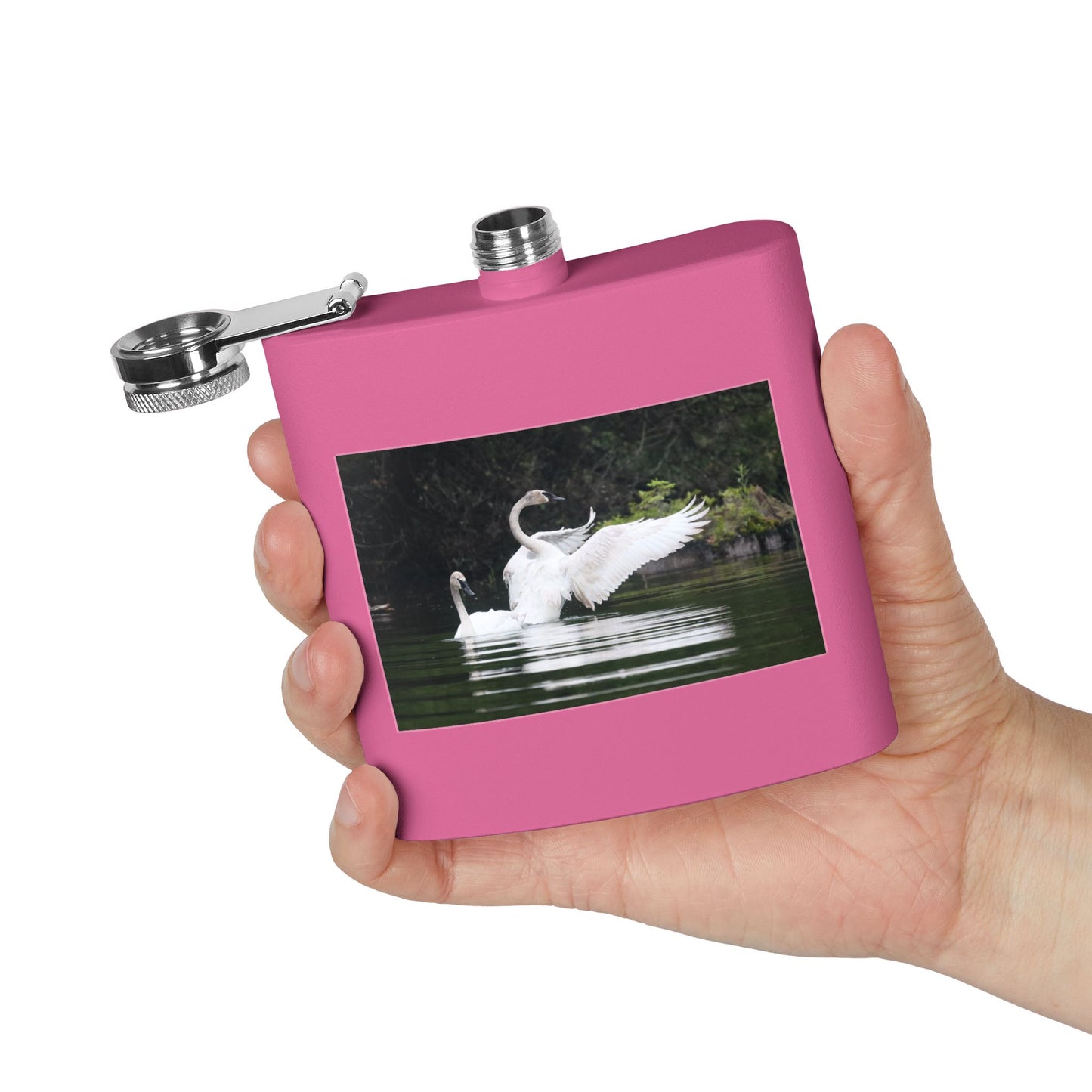 Swan Pair 6oz Stainless Steel Flask — Elegant Wildlife Photo Hip Flask