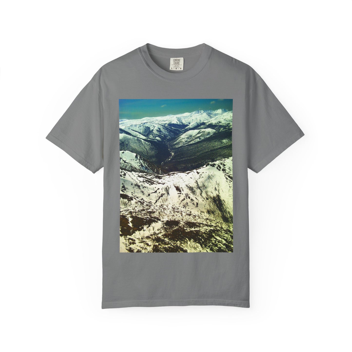 Alpine Winter Panorama: Aerial Mountain Landscape, Snow-Capped Wilderness, Pristine Winter Terrainphotography shirts
