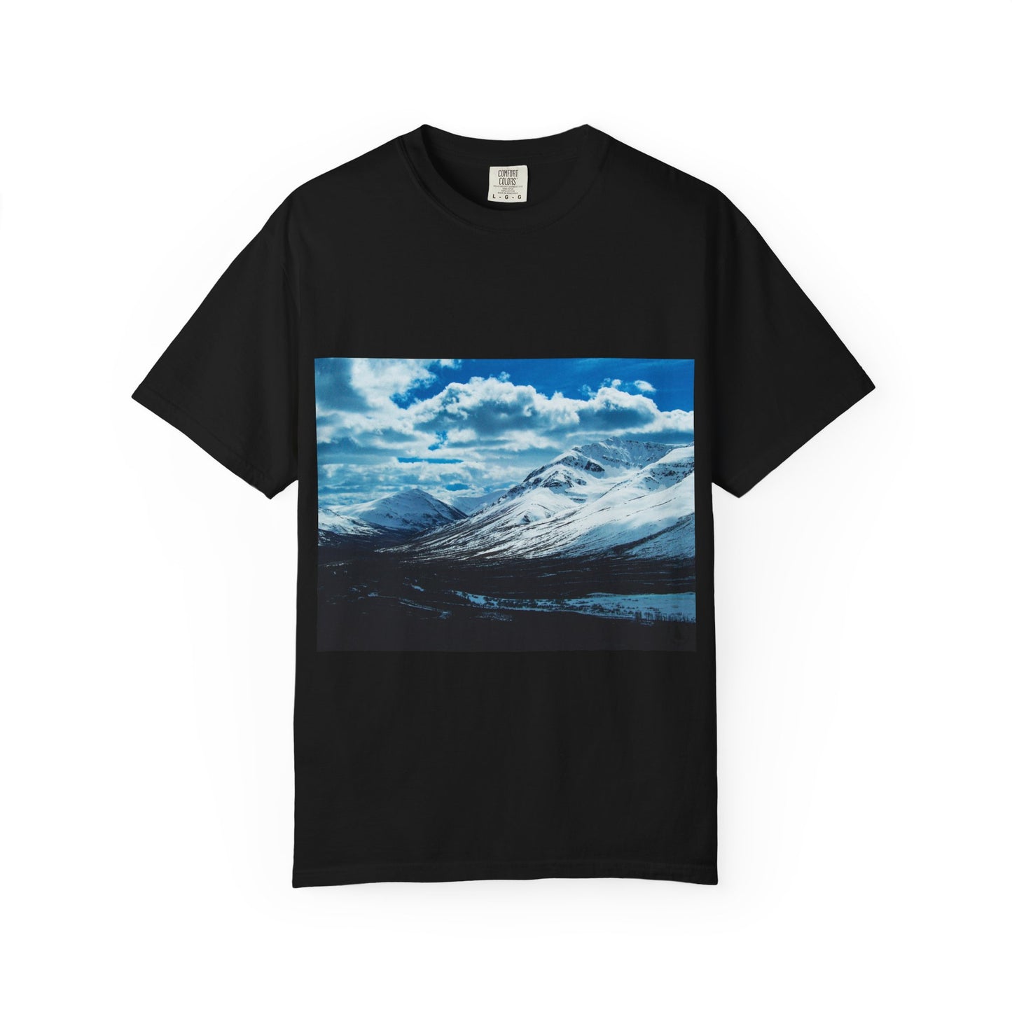 Alpine Majesty: Winter Mountain Panorama, Pristine Snow-Capped Peaks, Wilderness Landscapephotography shirts