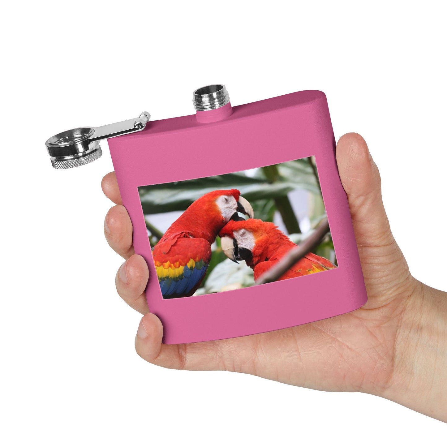 Parrot Photo Stainless Steel Flask — 6oz Tropical Scarlet Macaw Hip Flask