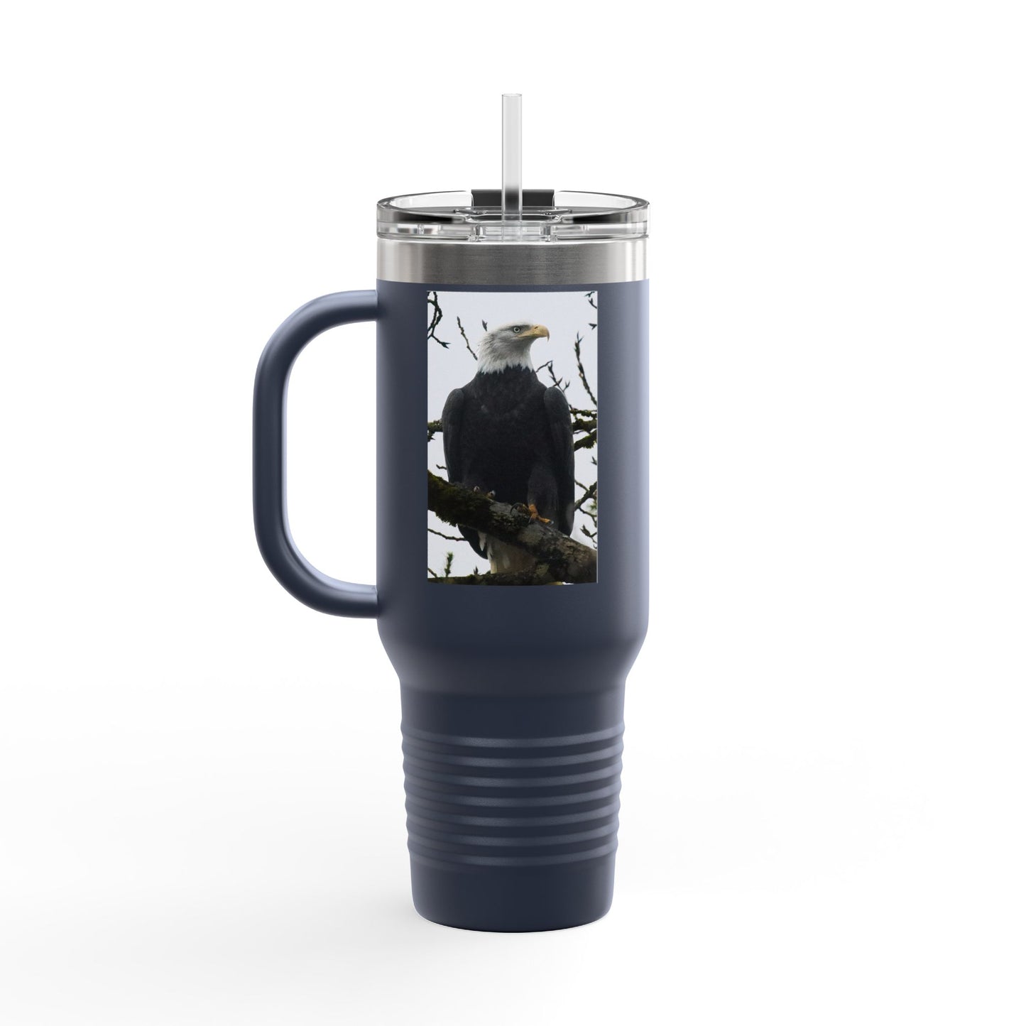 40oz Insulated Travel Mug with Bald Eagle Photo — Outdoor, Patriotic Wildlife Tumbler