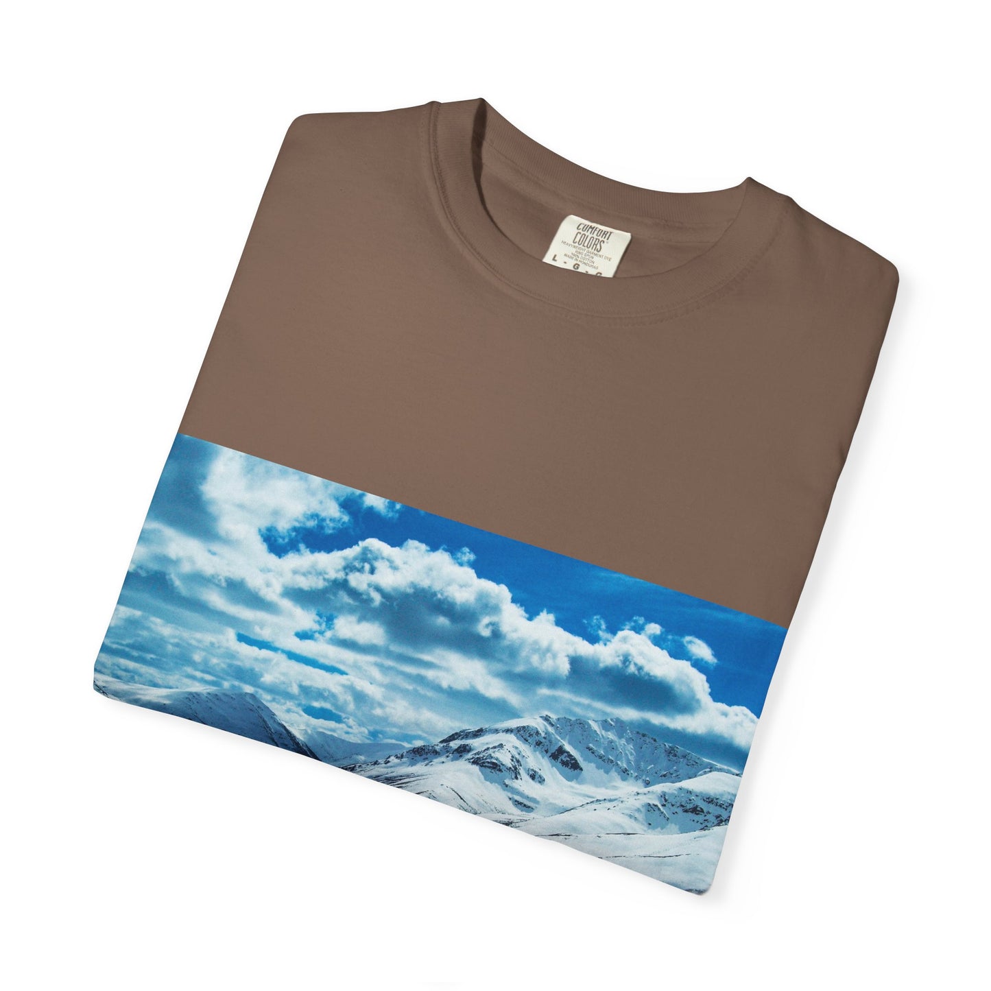 Alpine Majesty: Winter Mountain Panorama, Pristine Snow-Capped Peaks, Wilderness Landscapephotography shirts