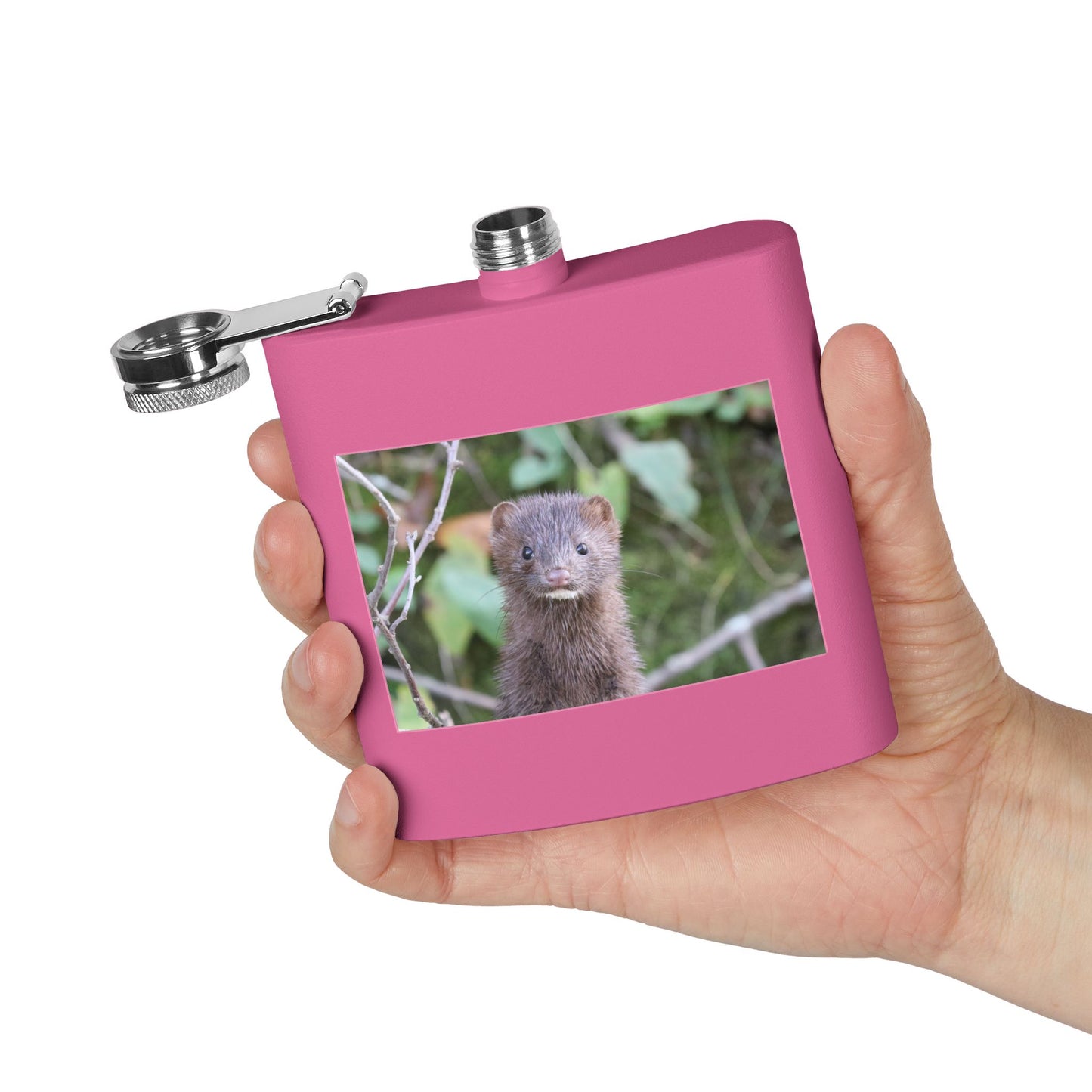 Mink Portrait Stainless Steel Flask — 6oz Wildlife Animal Photo Hip Flask