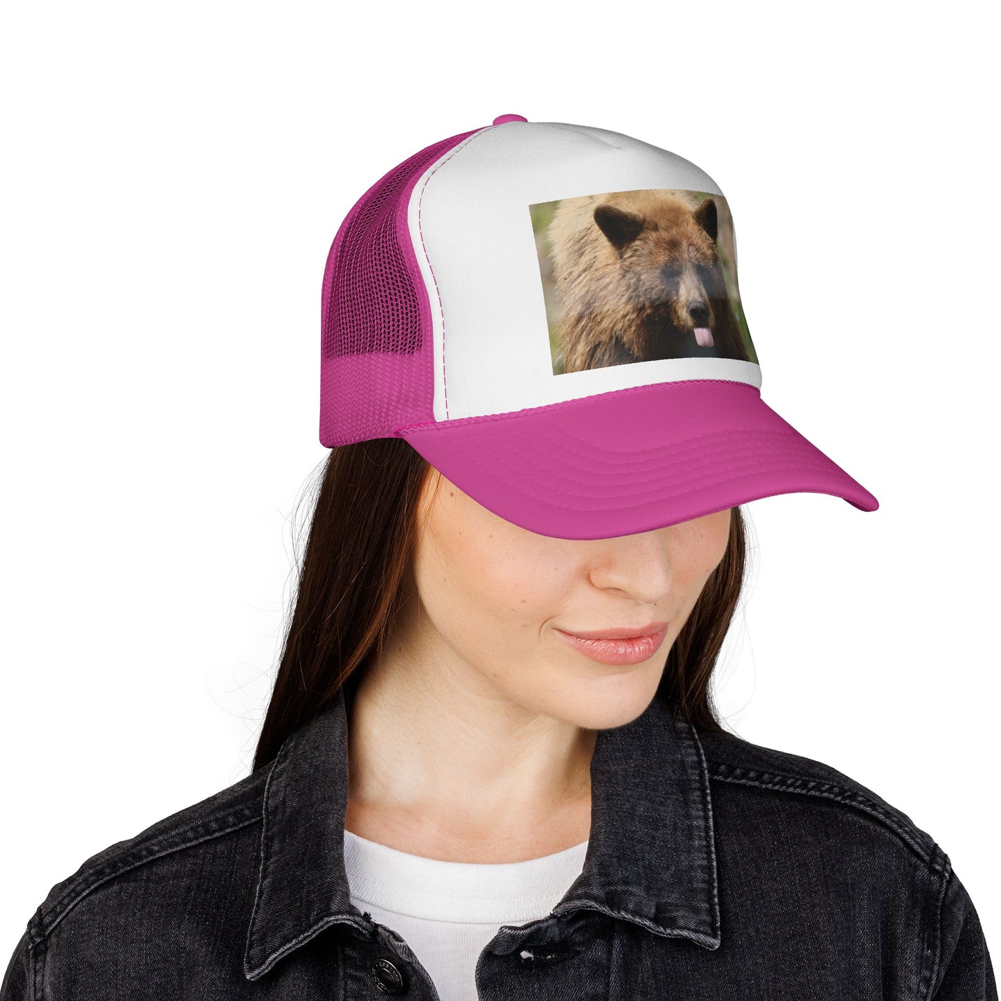 Bear Photo Trucker Cap — Funny Brown Bear Face Mesh Hat
