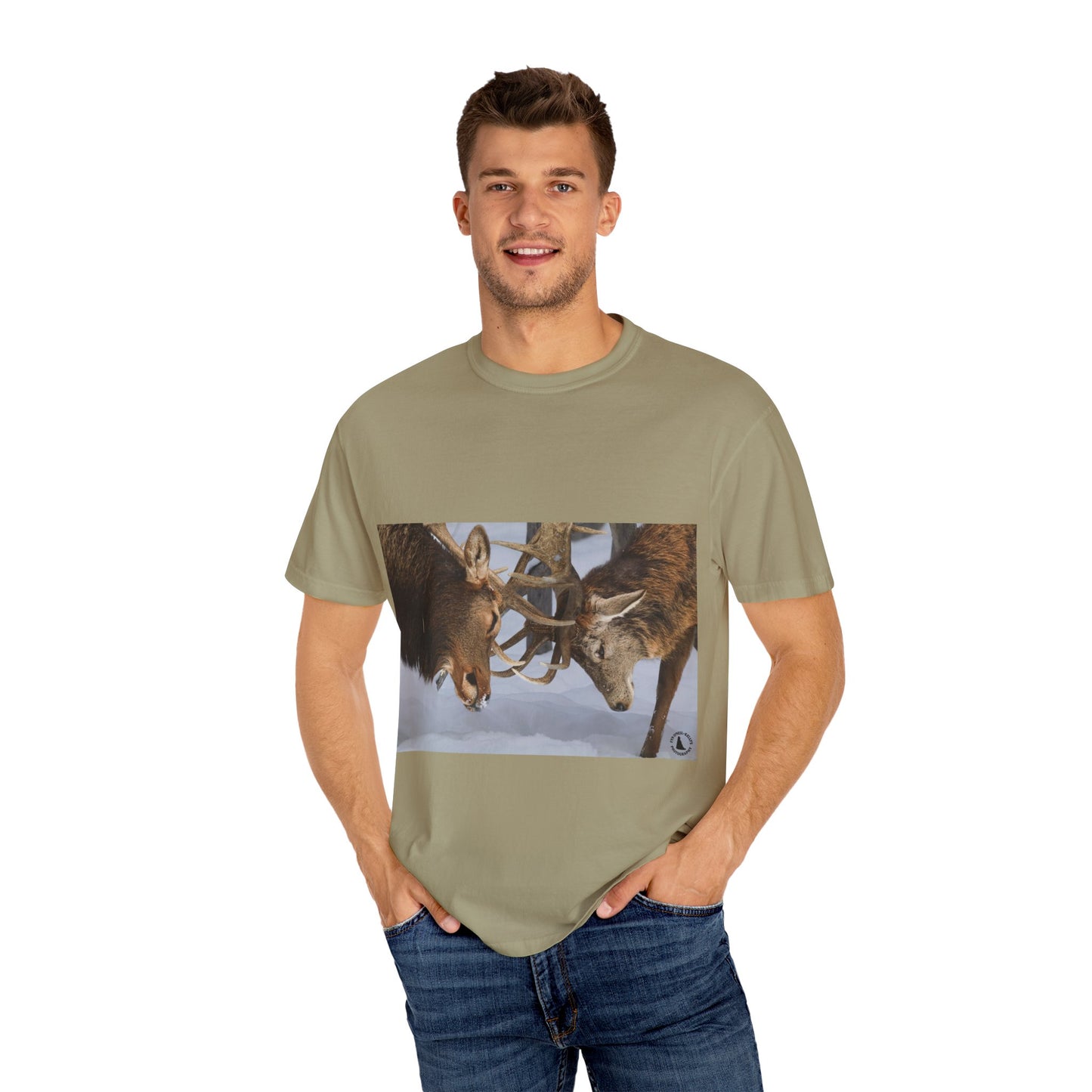 Antler Clash: Winter Wildlife Encounter, Dramatic Nature Photographyphotography shirts