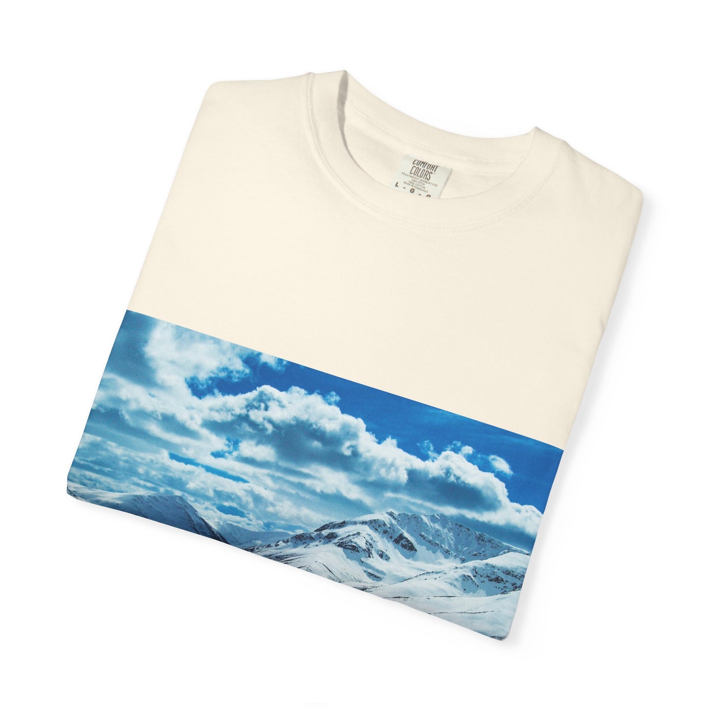 Alpine Majesty: Winter Mountain Panorama, Pristine Snow-Capped Peaks, Wilderness Landscapephotography shirts