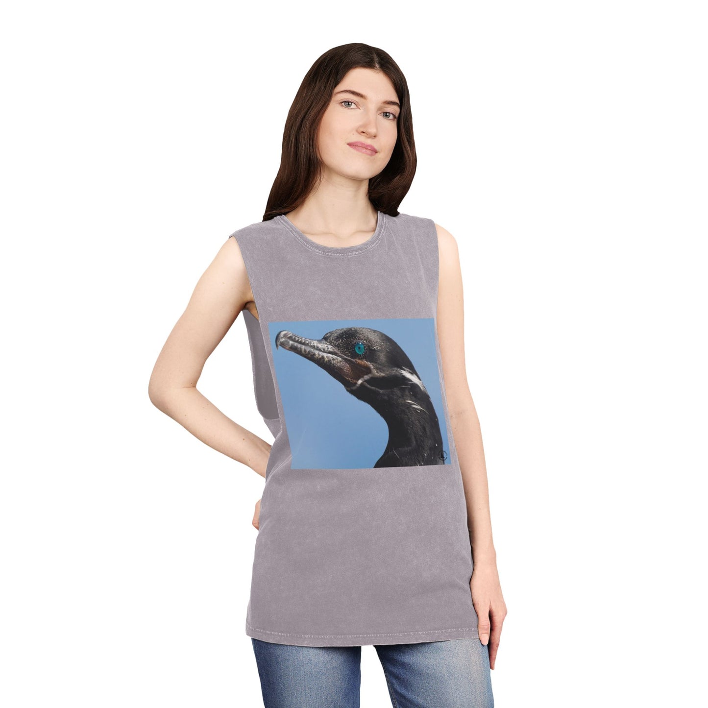 Cormorant Portrait Tank Top — Coastal Bird Photography Stonewash Tank