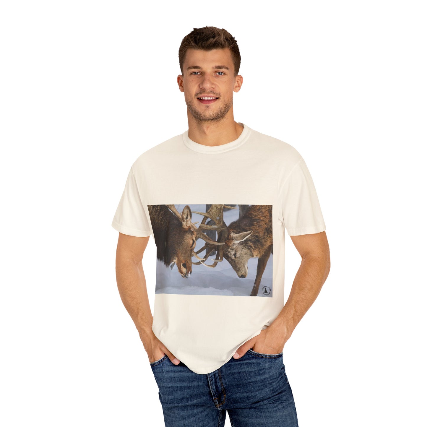 Antler Clash: Winter Wildlife Encounter, Dramatic Nature Photographyphotography shirts