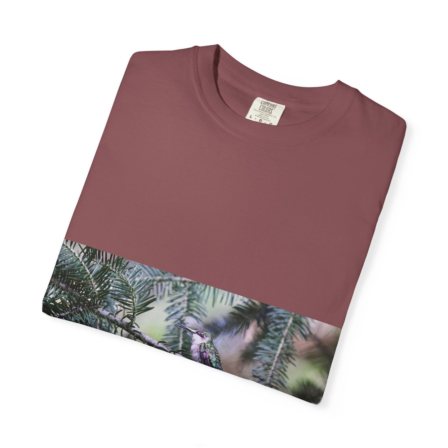 Emerald Wings: Hummingbird in Conifer Haven, Wildlife Macro Photographyphotography shirts