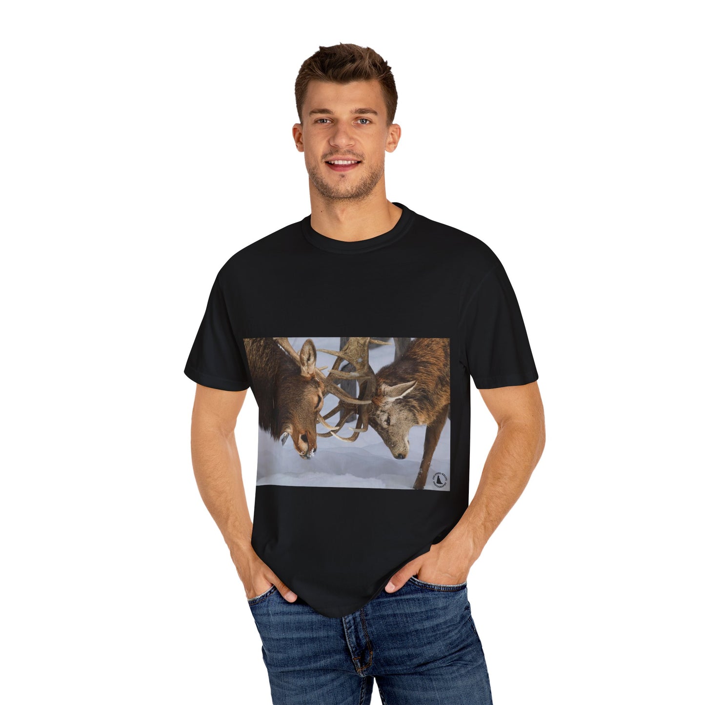 Antler Clash: Winter Wildlife Encounter, Dramatic Nature Photographyphotography shirts