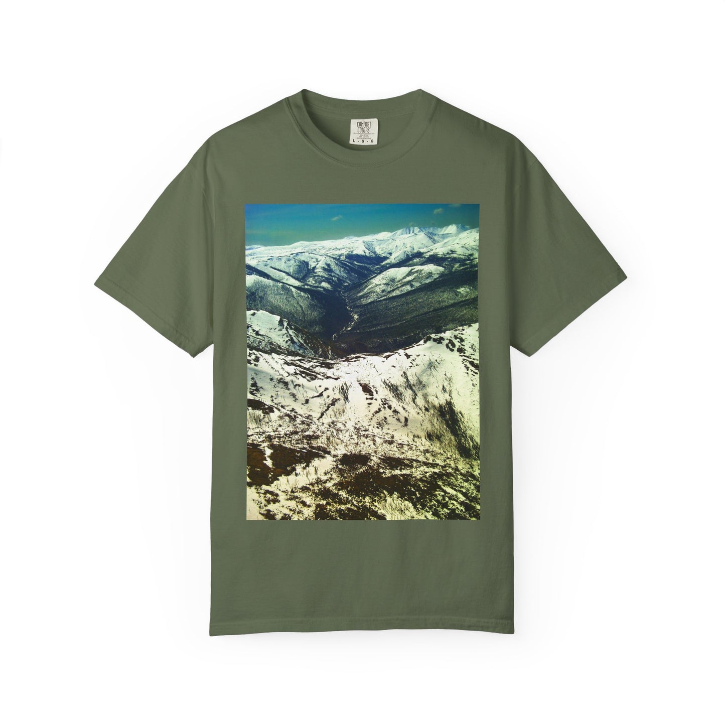 Alpine Winter Panorama: Aerial Mountain Landscape, Snow-Capped Wilderness, Pristine Winter Terrainphotography shirts