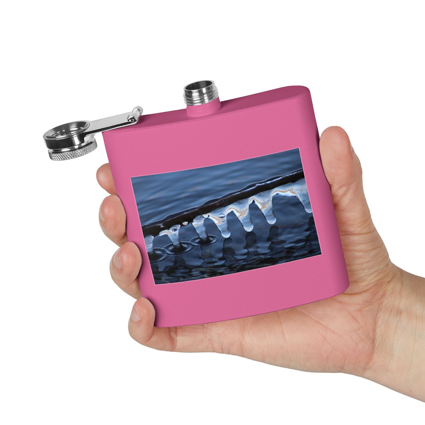 Ice Edge Flask — 6oz Stainless Steel Hip Flask with Winter Water Photography