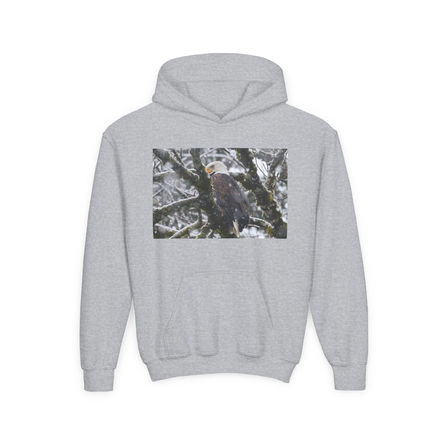 Snowy Bald Eagle Youth Hoodie – Winter Raptor Nature Sweatshirt