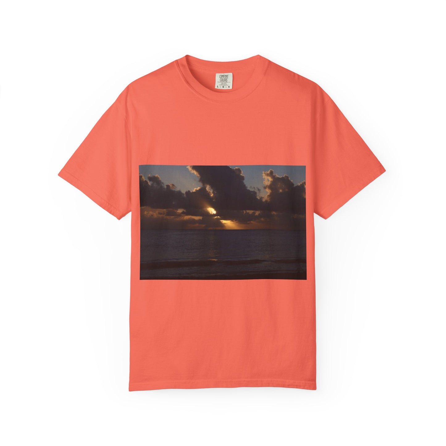 Dawn's Luminous Horizon: Seascape Sunrise, Coastal Cloudscape Panoramaphotography shirts