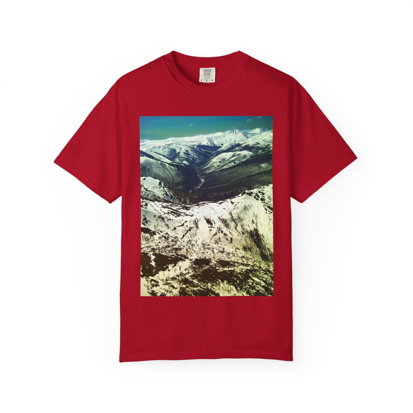 Alpine Winter Panorama: Aerial Mountain Landscape, Snow-Capped Wilderness, Pristine Winter Terrainphotography shirts