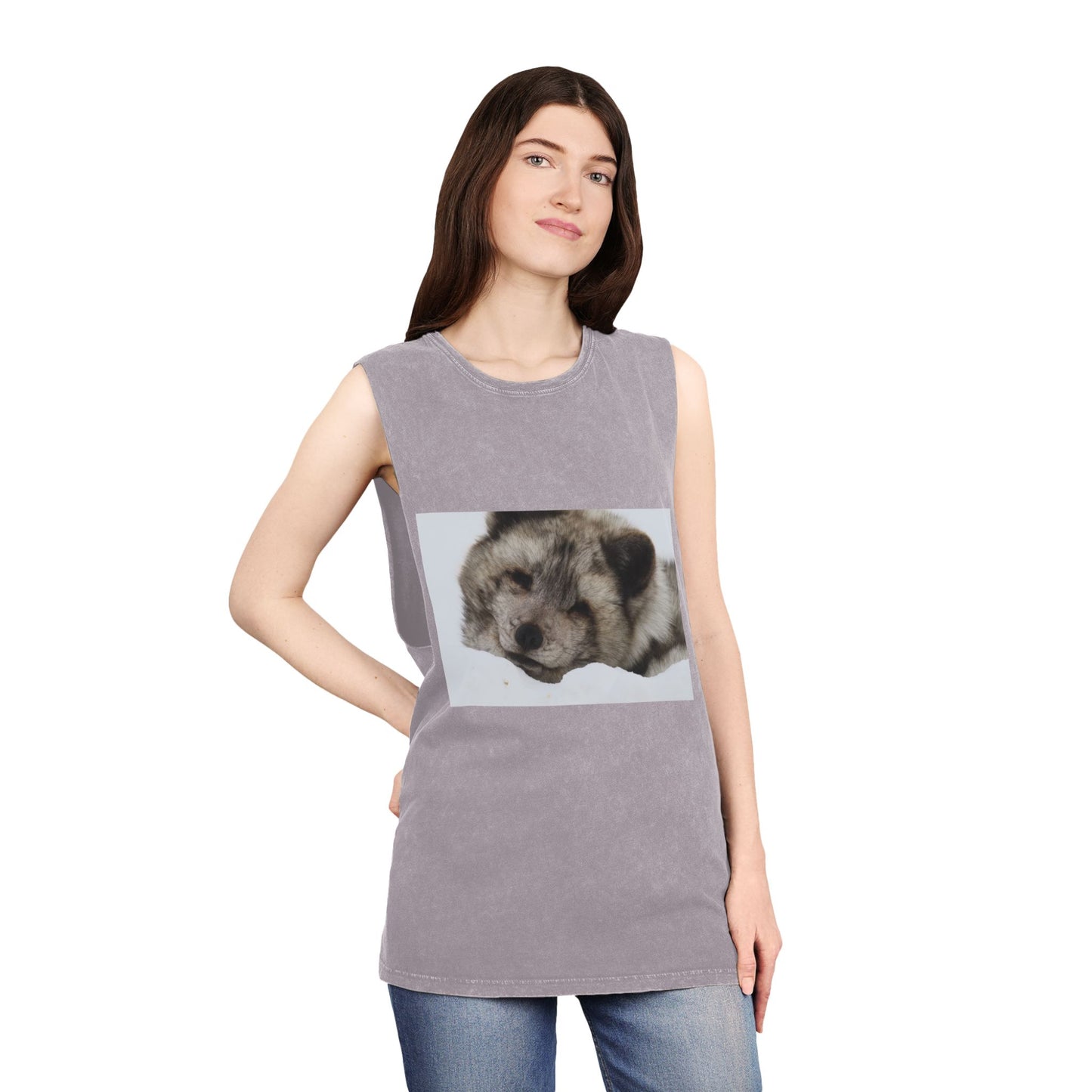 Arctic Fox Sleeping Photo Tank Top — Vintage Stonewash Sleeveless Tee