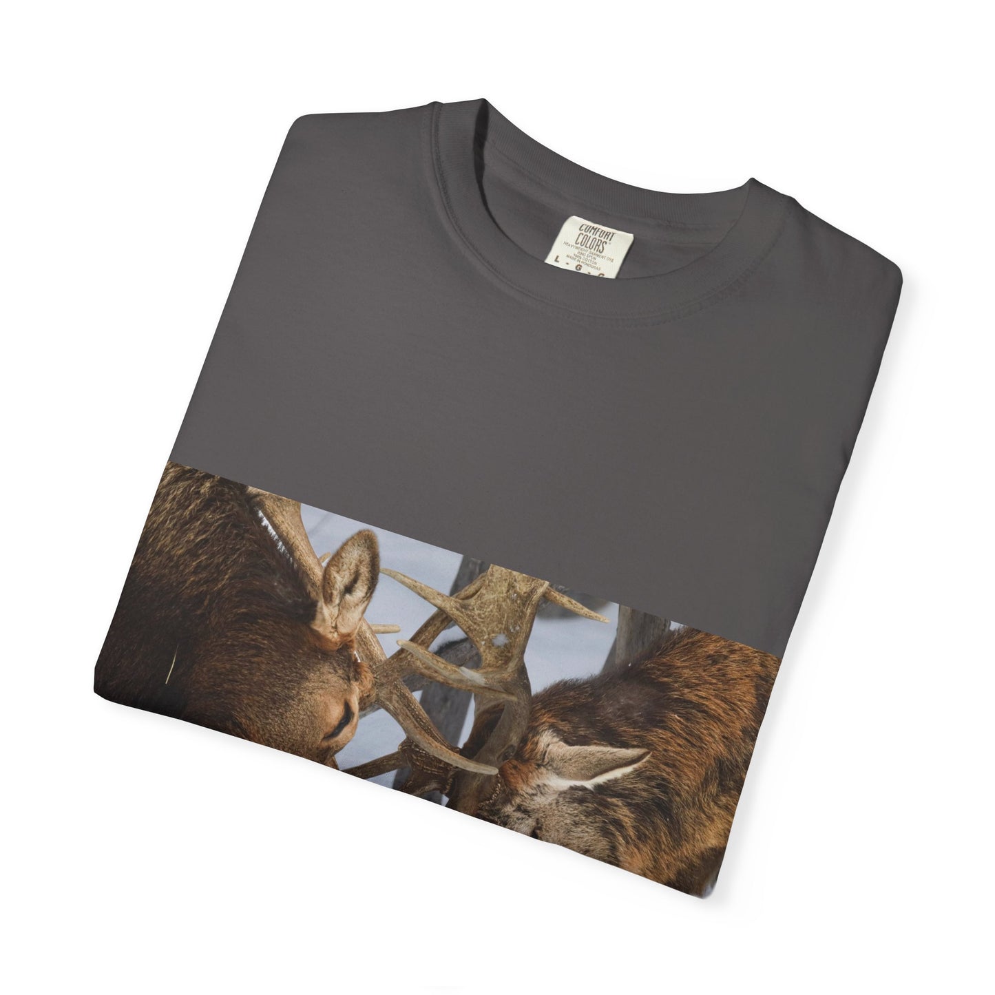 Antler Clash: Winter Wildlife Encounter, Dramatic Nature Photographyphotography shirts