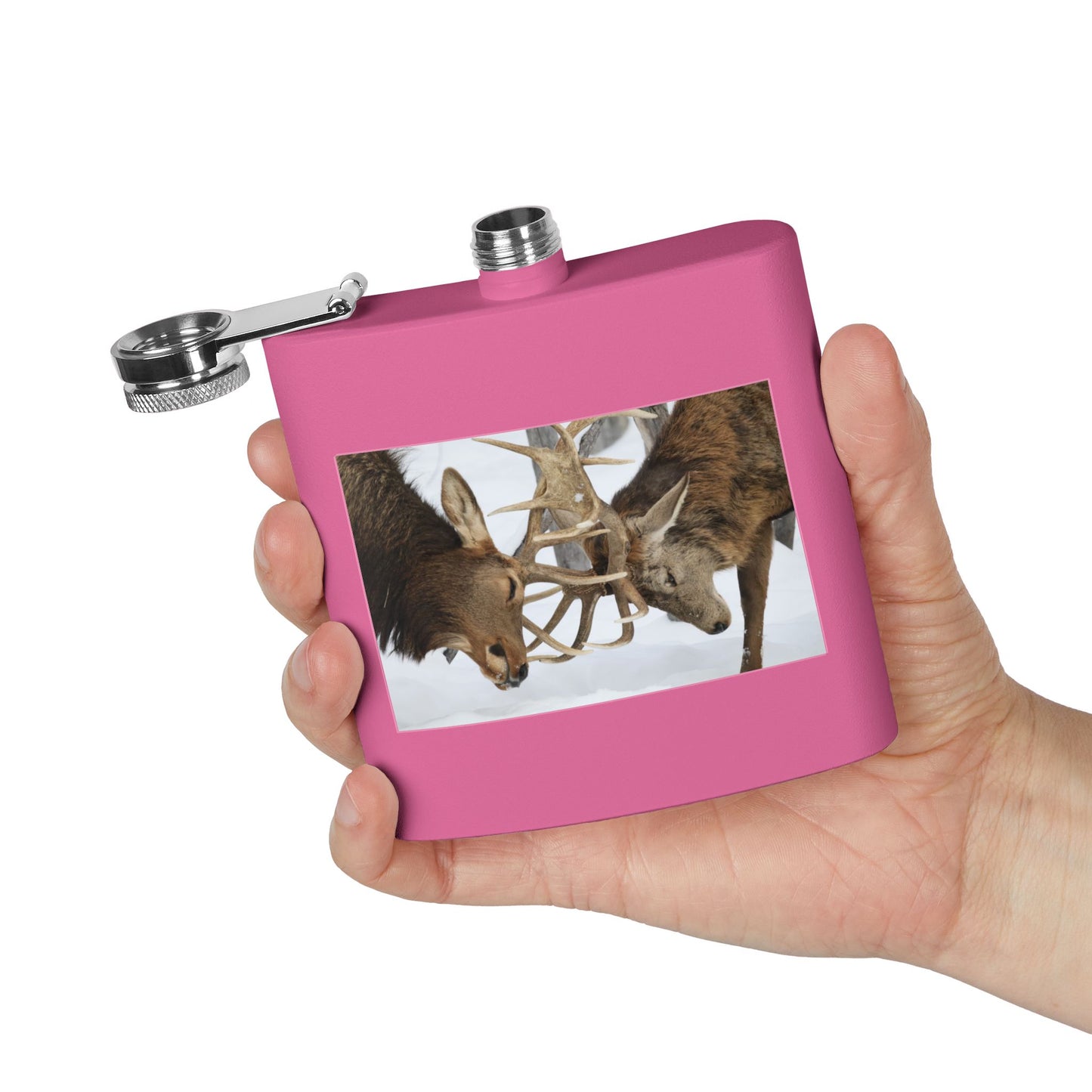 6oz Stainless Steel Flask – Fighting Bucks Wildlife Photo Hip Flask