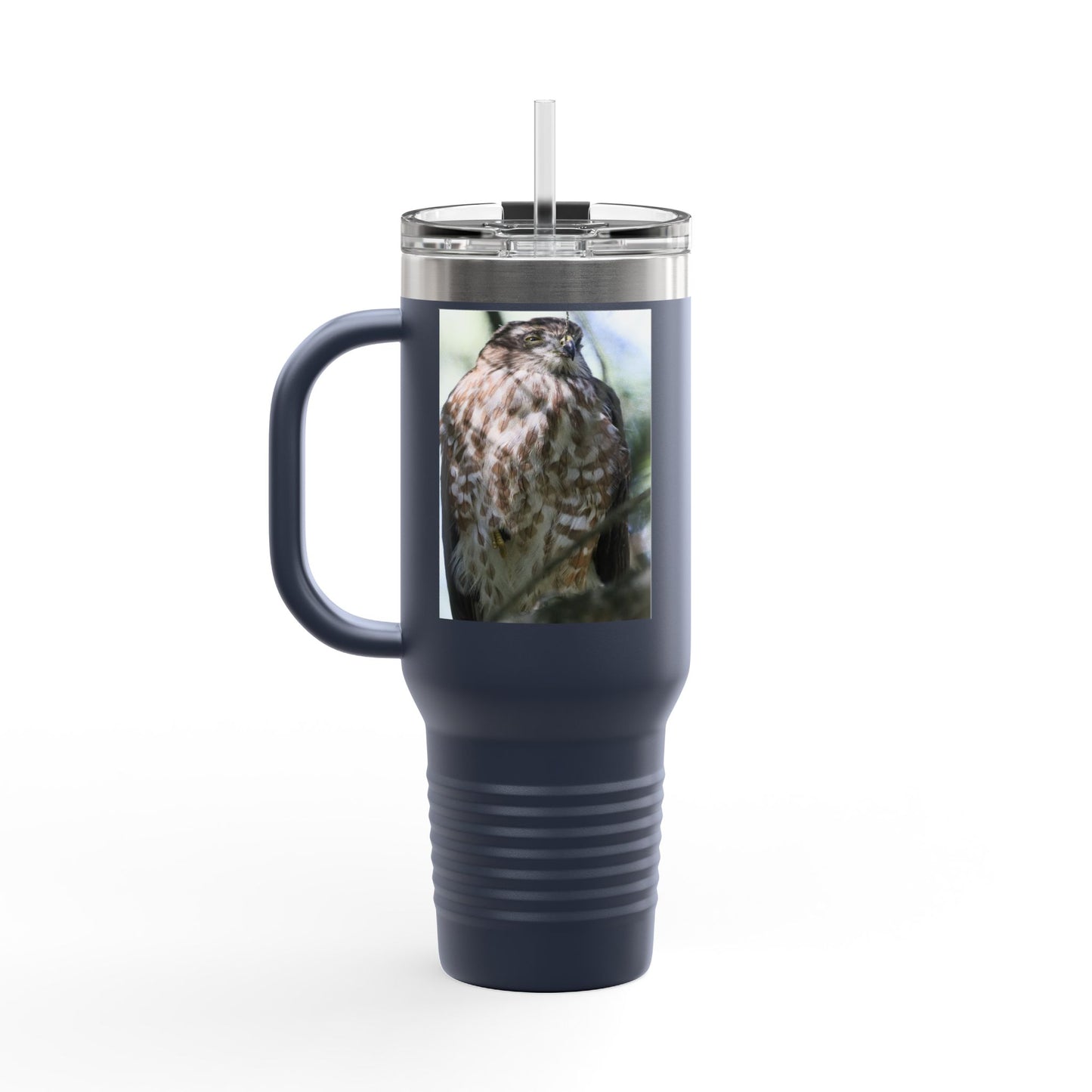 40oz Insulated Travel Mug — Photoreal Hawk Nature Tumbler