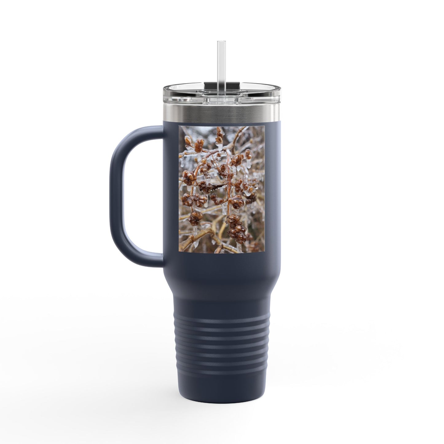 40oz Insulated Travel Mug with Frosted Branch Photo – Large Stainless Steel Tumbler