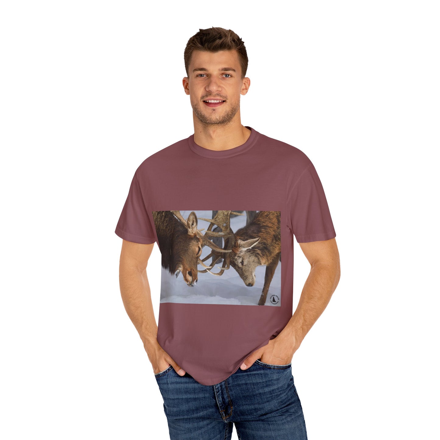 Antler Clash: Winter Wildlife Encounter, Dramatic Nature Photographyphotography shirts