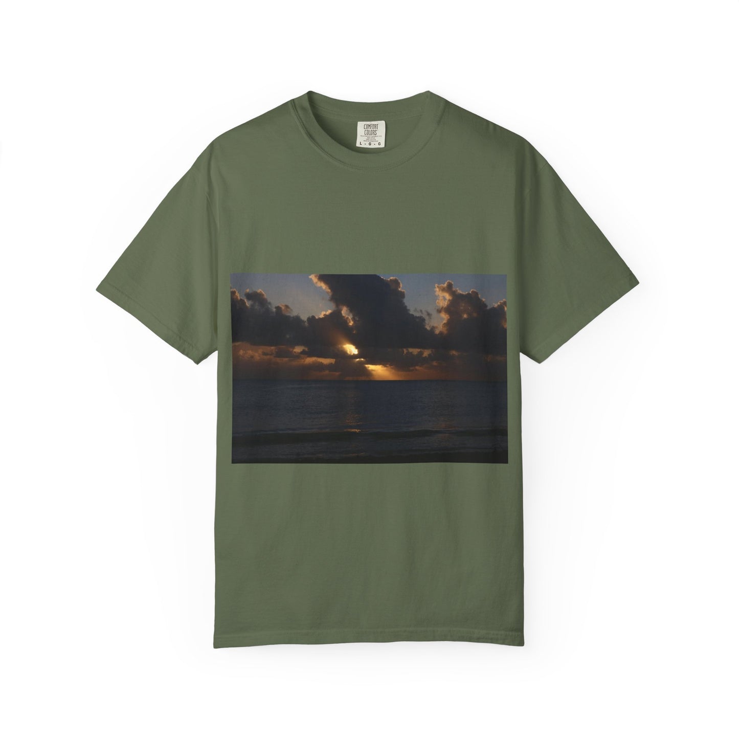 Dawn's Luminous Horizon: Seascape Sunrise, Coastal Cloudscape Panoramaphotography shirts