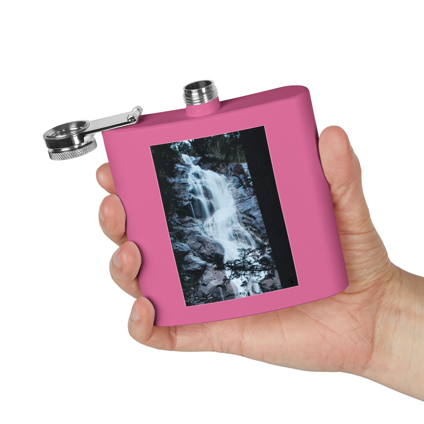 Waterfall Photo Stainless Steel Flask — 6oz Pocket Hip Flask for Outdoors & Travel