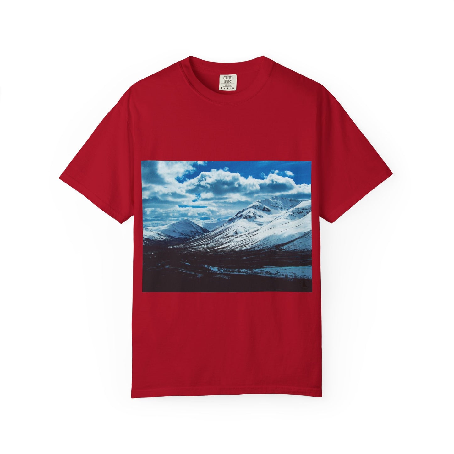 Alpine Majesty: Winter Mountain Panorama, Pristine Snow-Capped Peaks, Wilderness Landscapephotography shirts